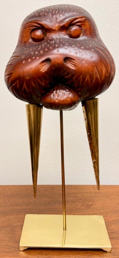 Modernist Wood and Brass Walrus Sculpture by Sarreid Ltd.