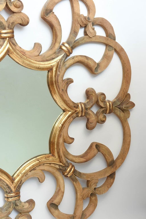 American Large Round Scrolled Mirror by Dauphine Mirror Company