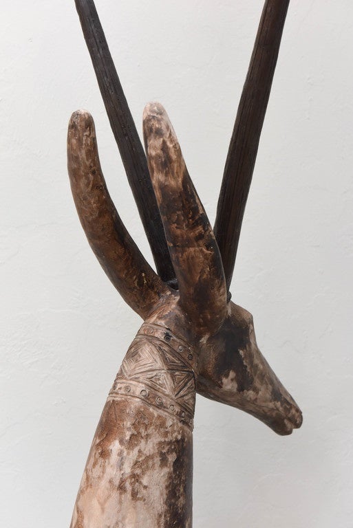 African Style Antelope Head on Marble Base Sculpture 1