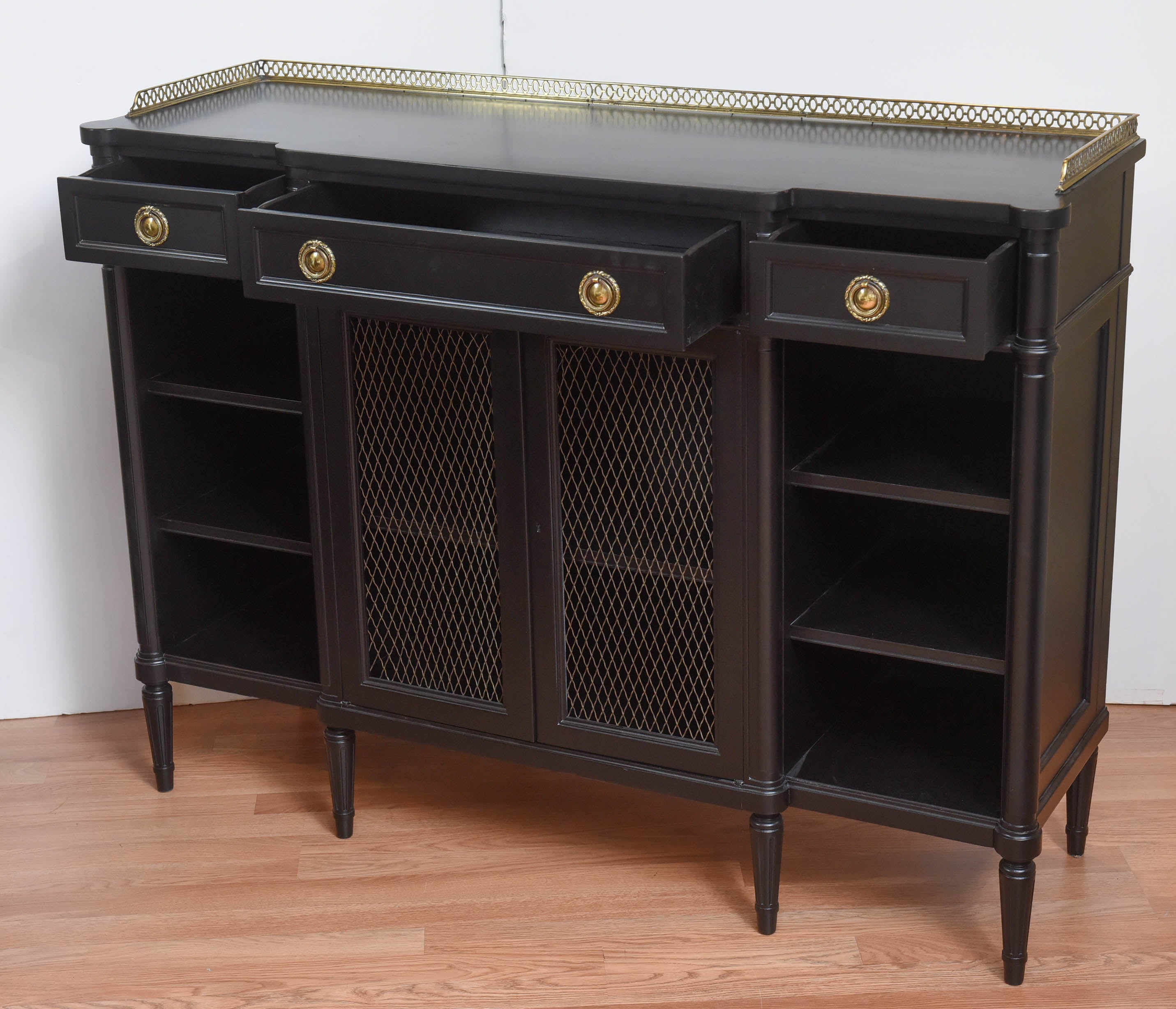 Directoire Style Black Lacquered Cabinet with Brass Pulls and Gallery 2