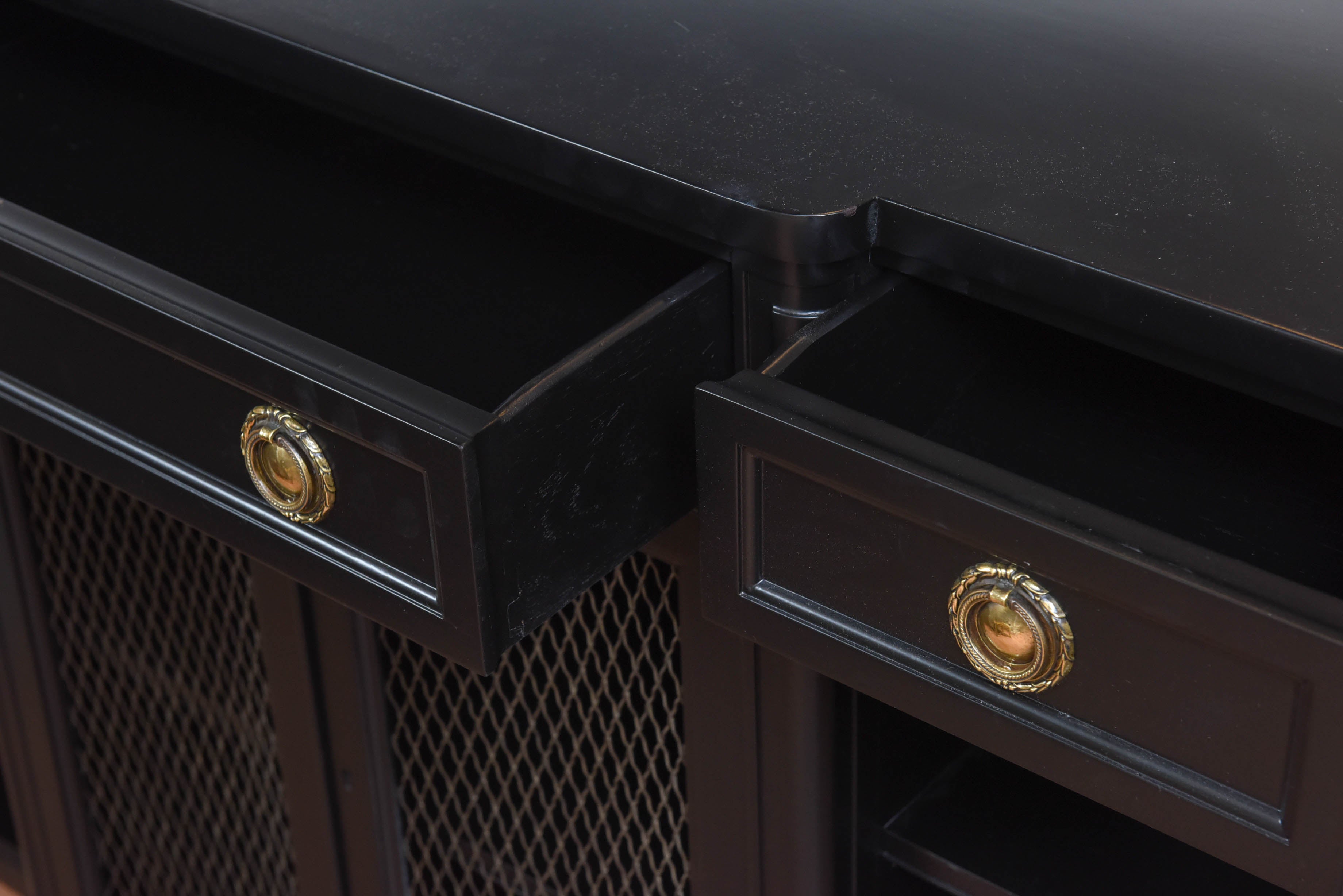 Directoire Style Black Lacquered Cabinet with Brass Pulls and Gallery 3