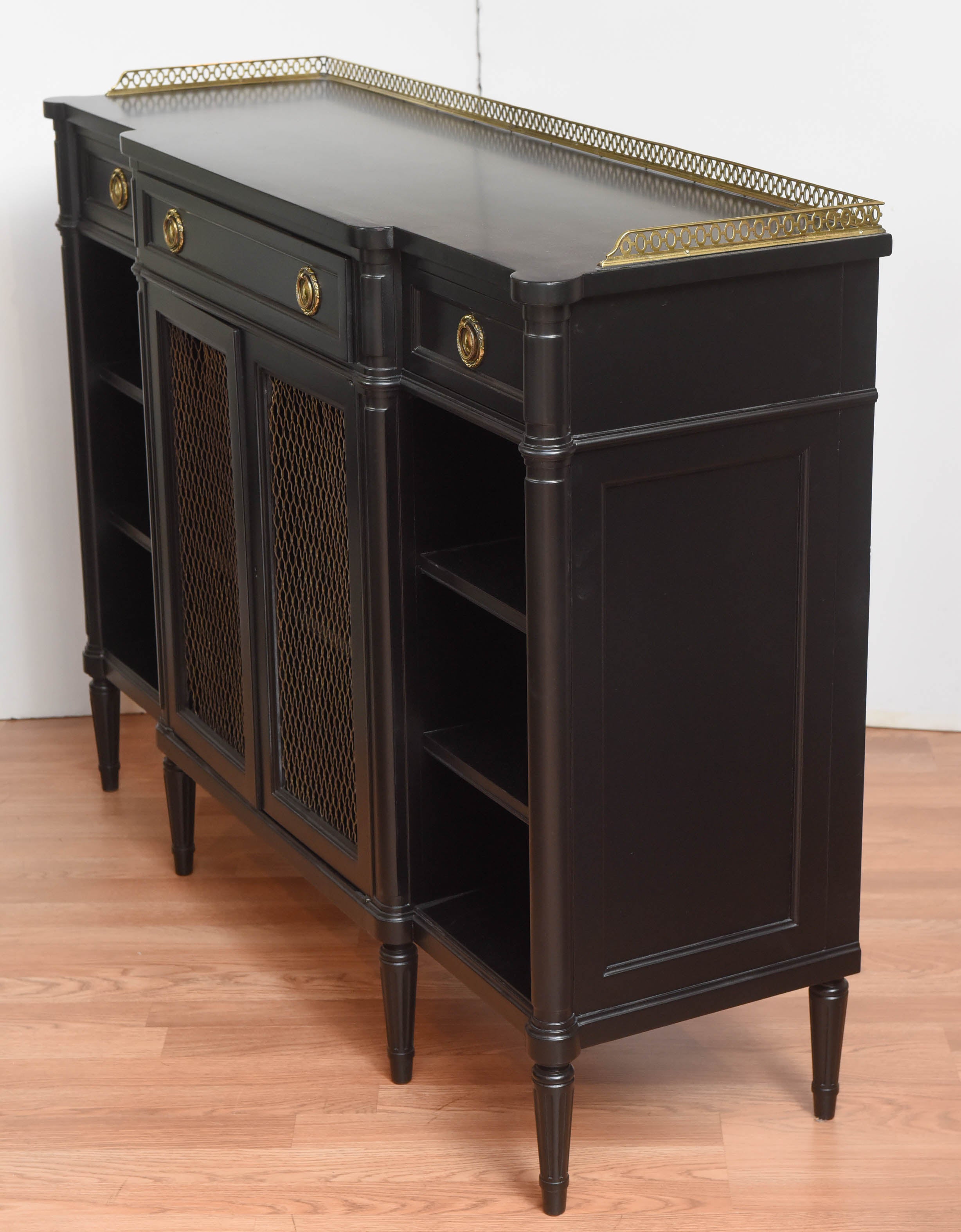 Directoire Style Black Lacquered Cabinet with Brass Pulls and Gallery 5