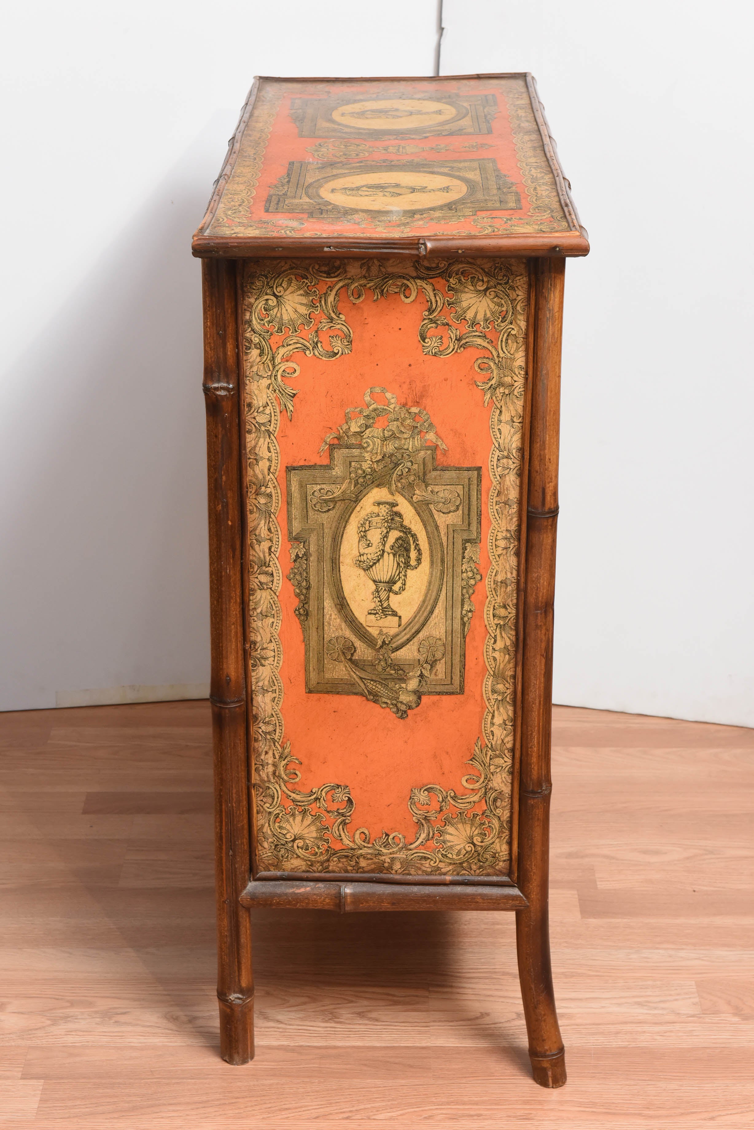 Antique Bamboo Cabinet with Decoupage Décor 3