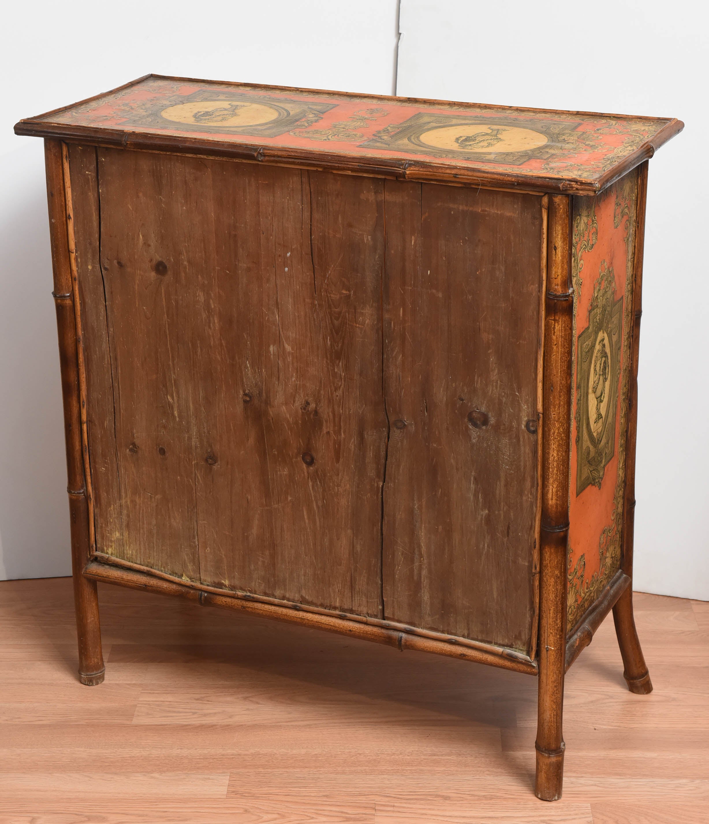 Antique Bamboo Cabinet with Decoupage Décor 4