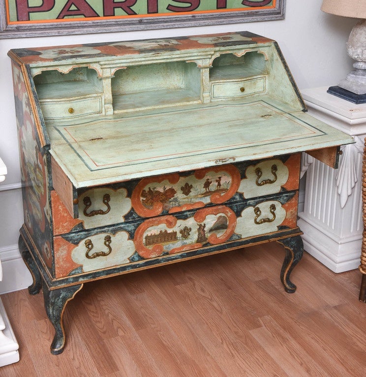 Italian Painted and Decoupage Secretaire at 1stDibs