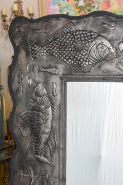 Large Embossed Metal Framed Mirror with  Assorted Fish