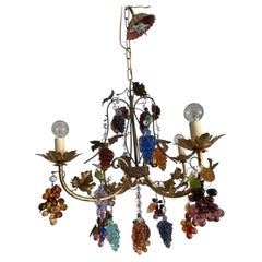 Vintage Murano Fruit Chandelier, Gilded Metal, Colorful Ornaments