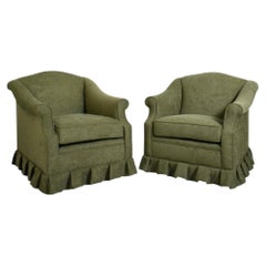 Pair of green fabric fringe armchairs, 1940s.