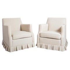 Pair of off white textured fabric fringe armchairs, 1960s.