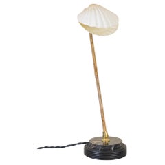 Bamboo Table Lamp with Black Leather and Marble Base and Scallop Shell Shade