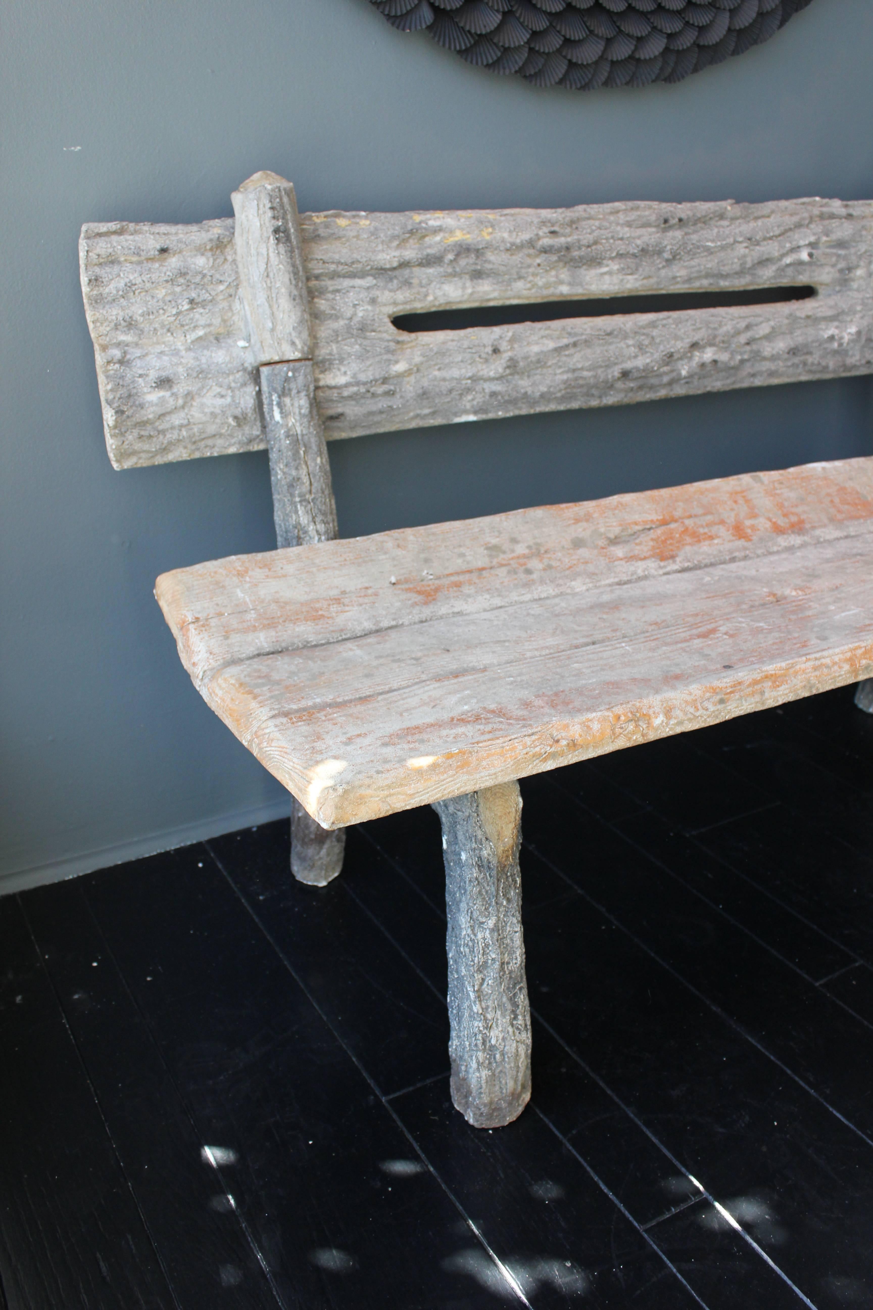 19th century French Faux Bois cement garden bench.
