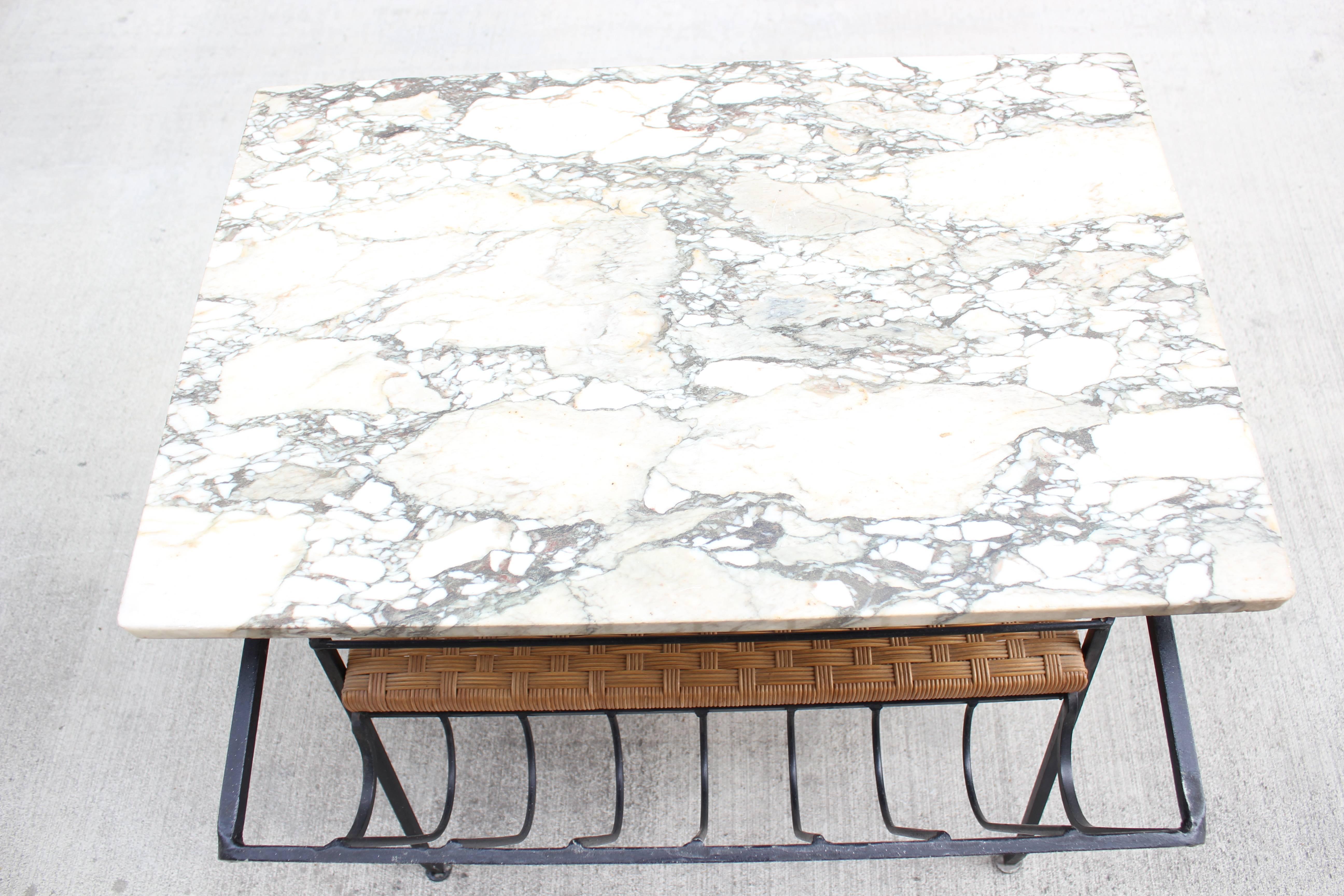 Cane Pair of Salterini Tables with Original Marble