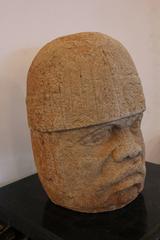 Cement Sculpture of an Olmec Head