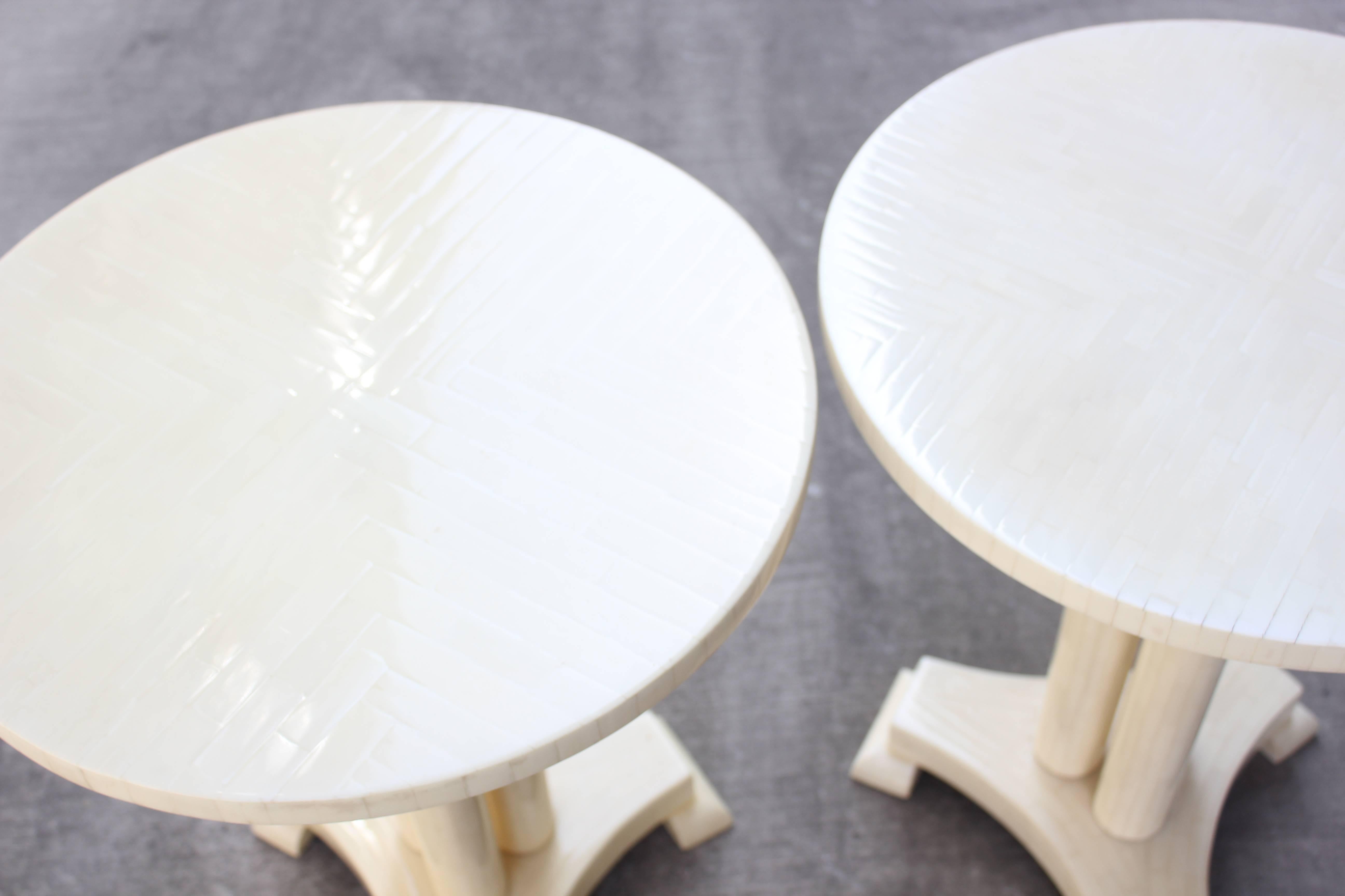 Pair of Tesselated Bone Side Tables 1