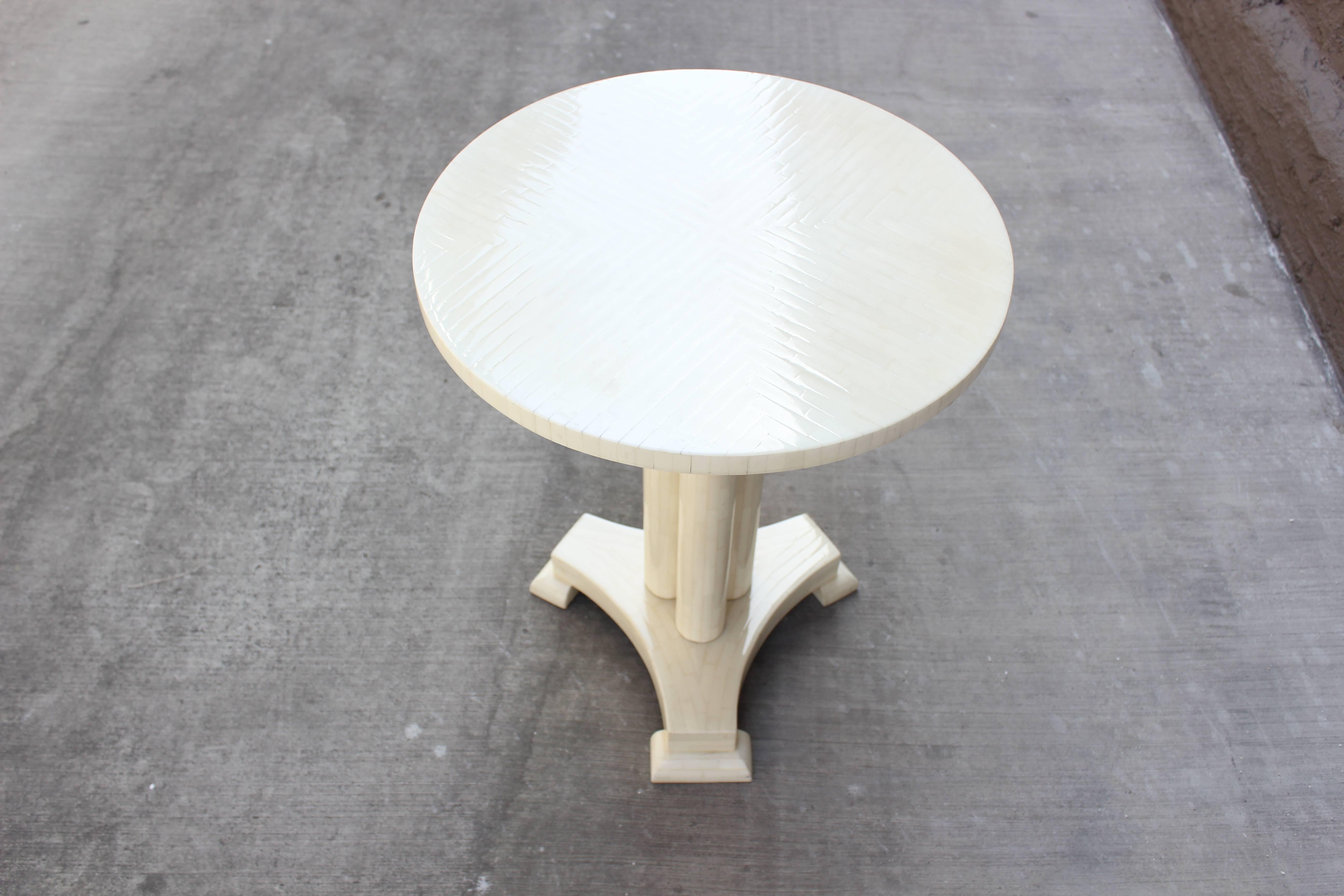 Late 20th Century Pair of Tesselated Bone Side Tables