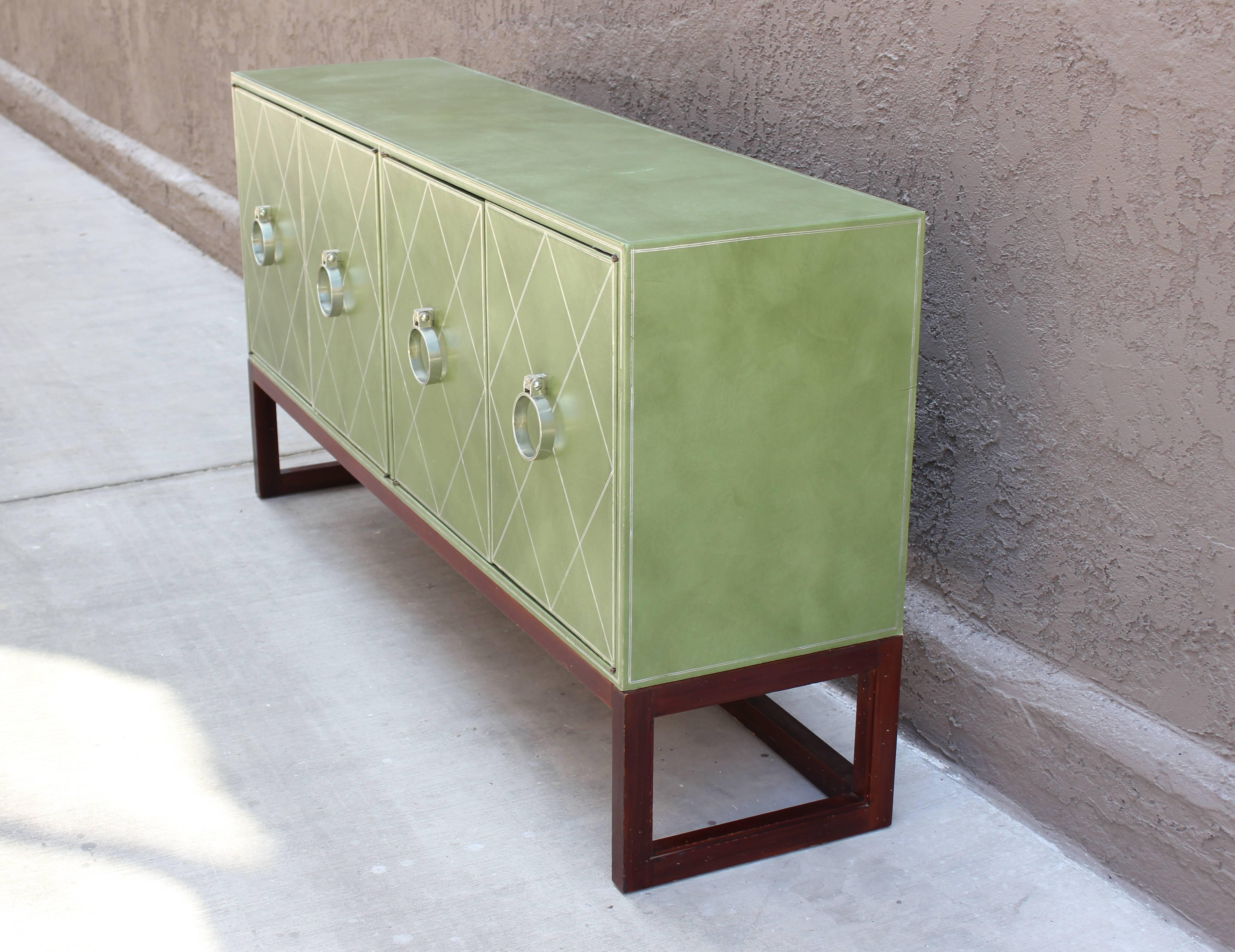 American Tommi Parzinger Embossed Leather Cabinet