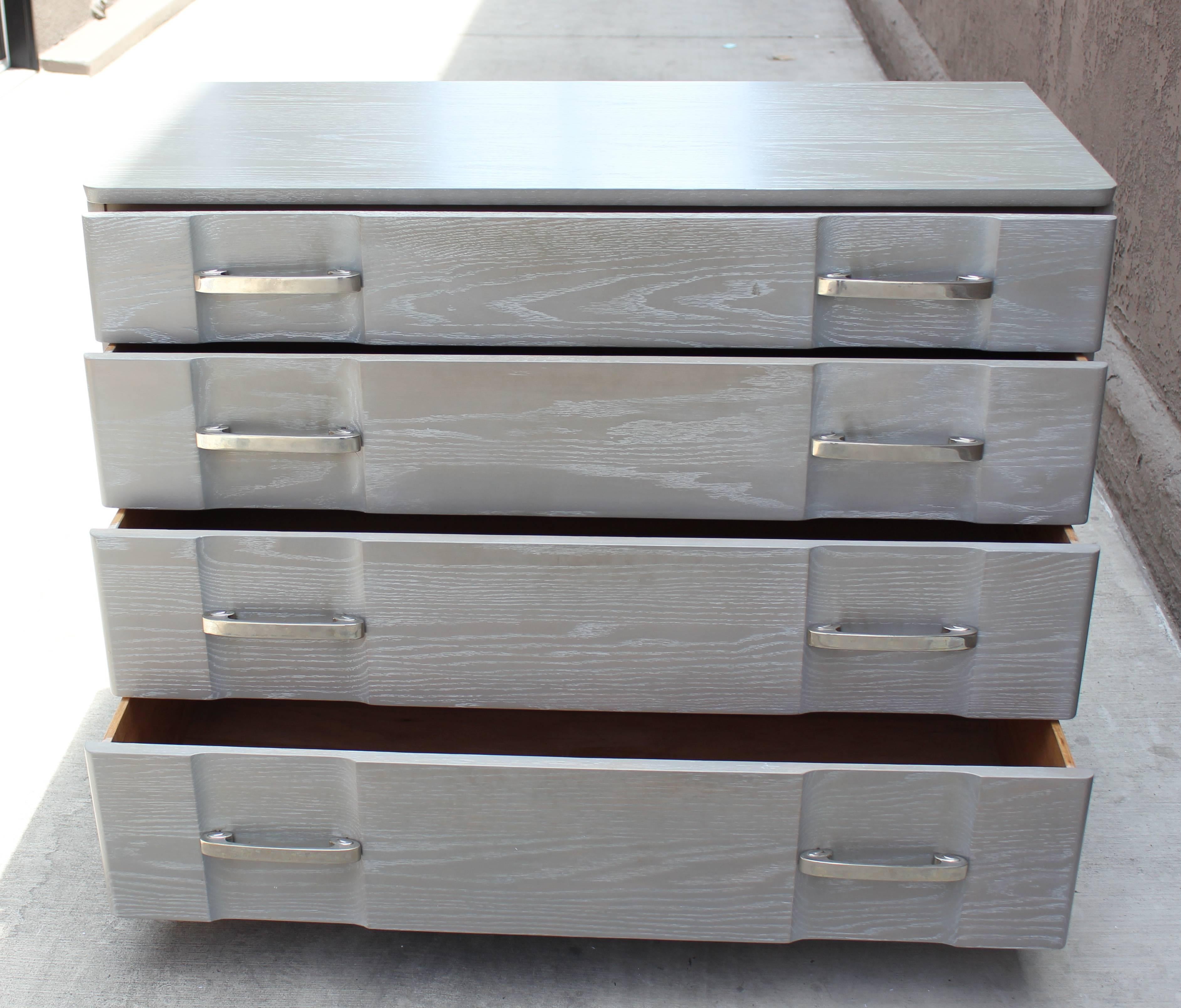 Modern 1940s Gray Cerused Cabinet with Drawers For Sale