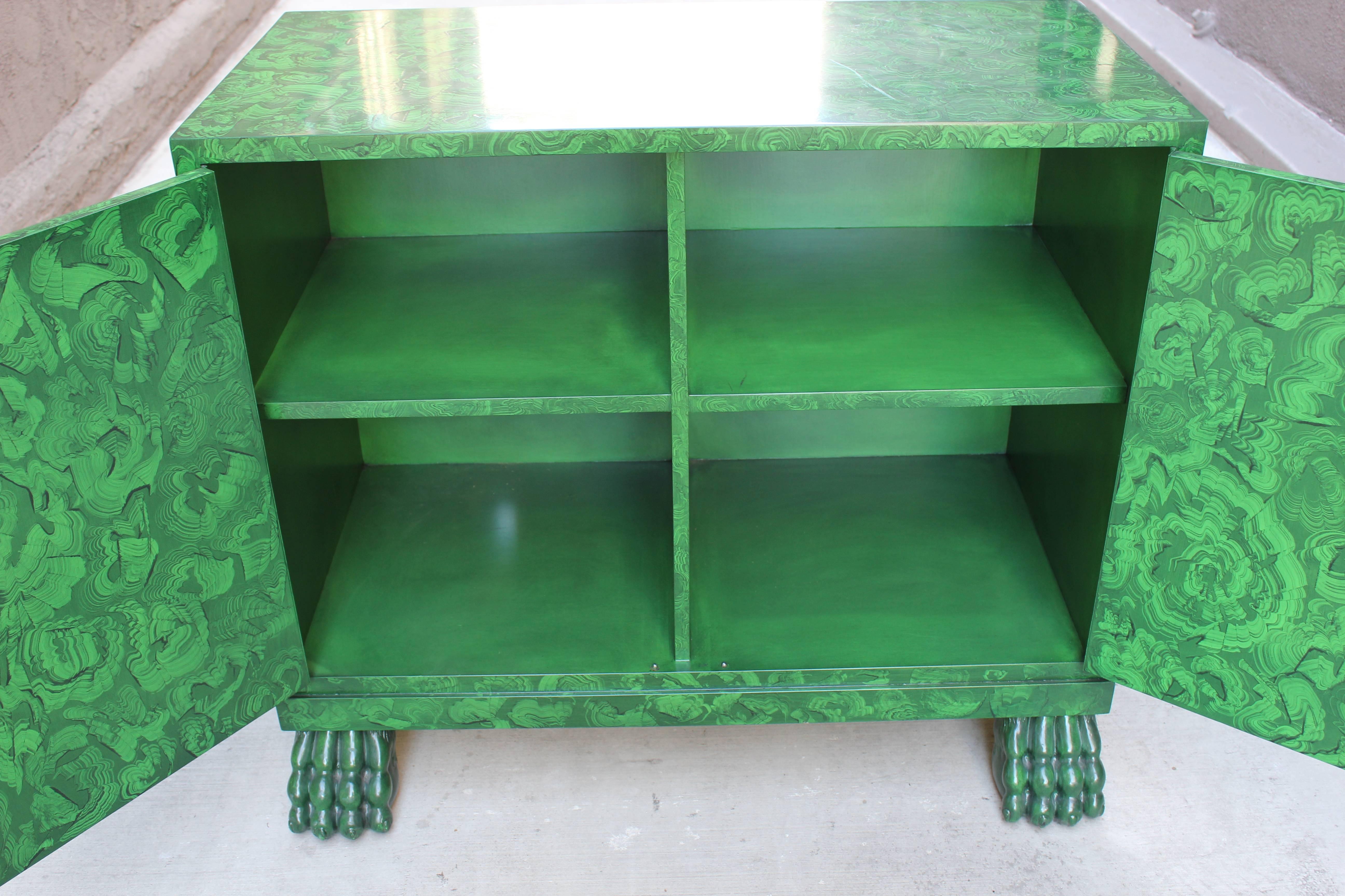 Faux Malachite Lacquer Cabinet In Excellent Condition In Los Angeles, CA