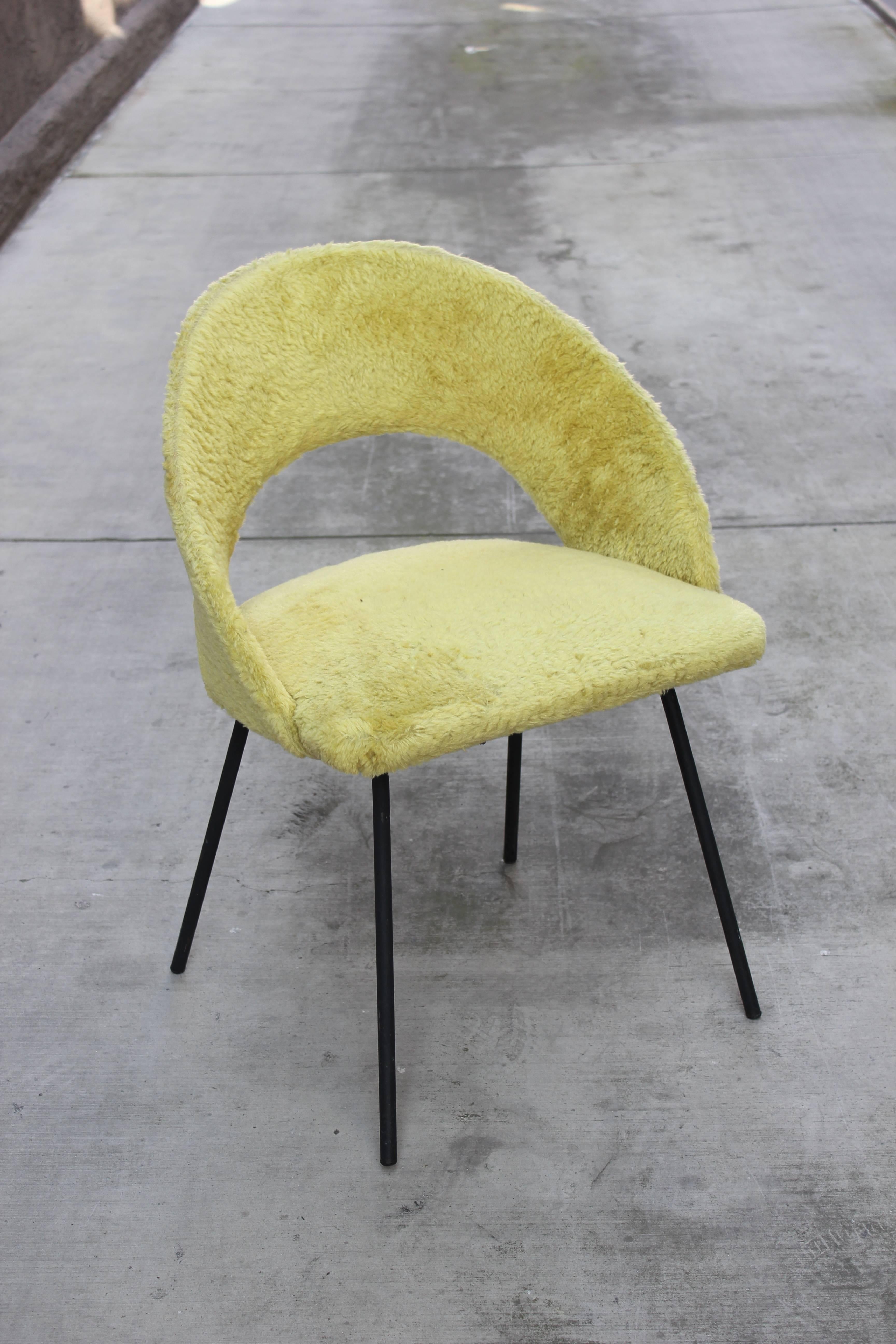 Mid-20th Century Set of Four French 1950s Chairs in Original Fleece For Sale