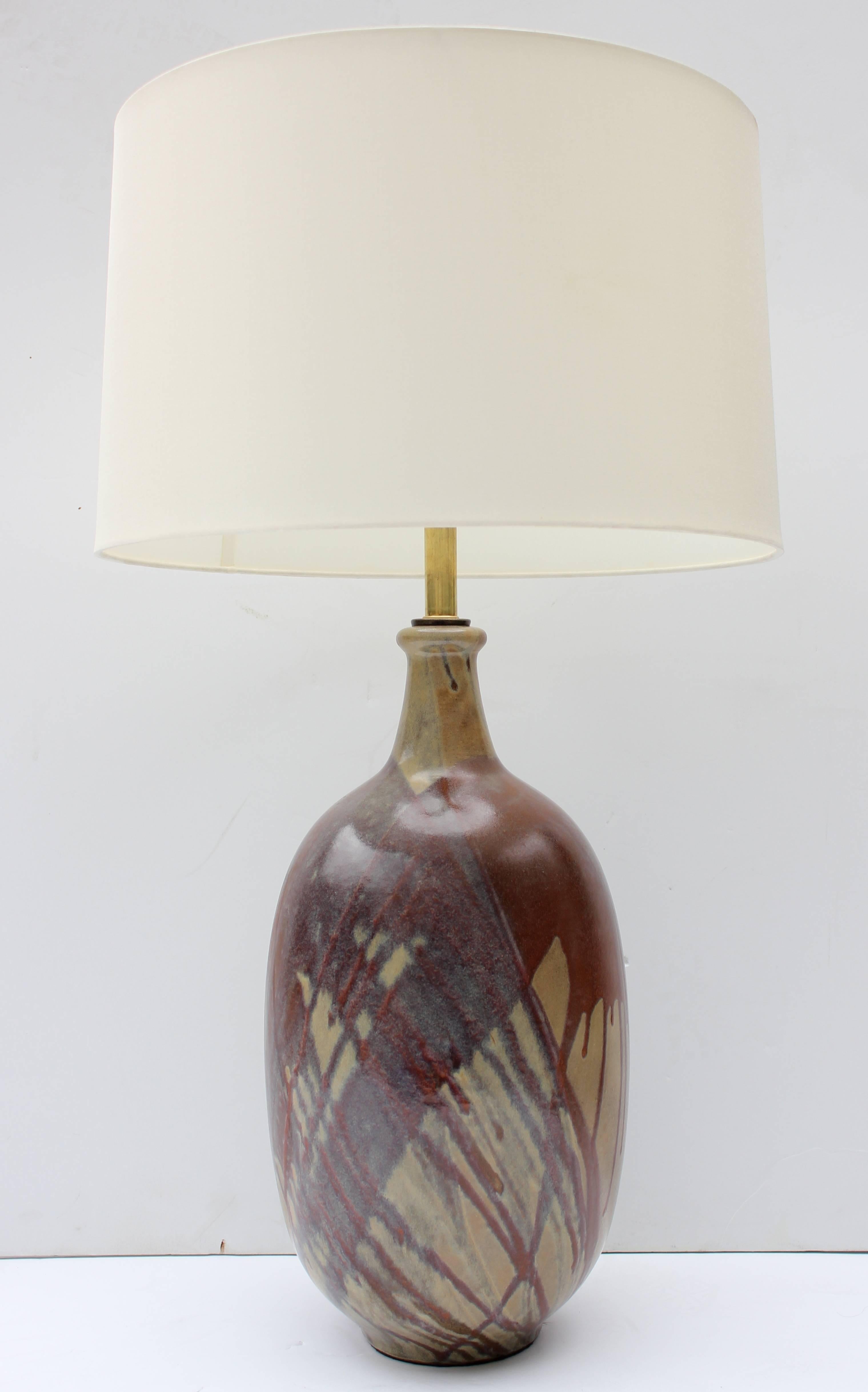 American Pair of California Terra Cotta Drip Glaze Lamps