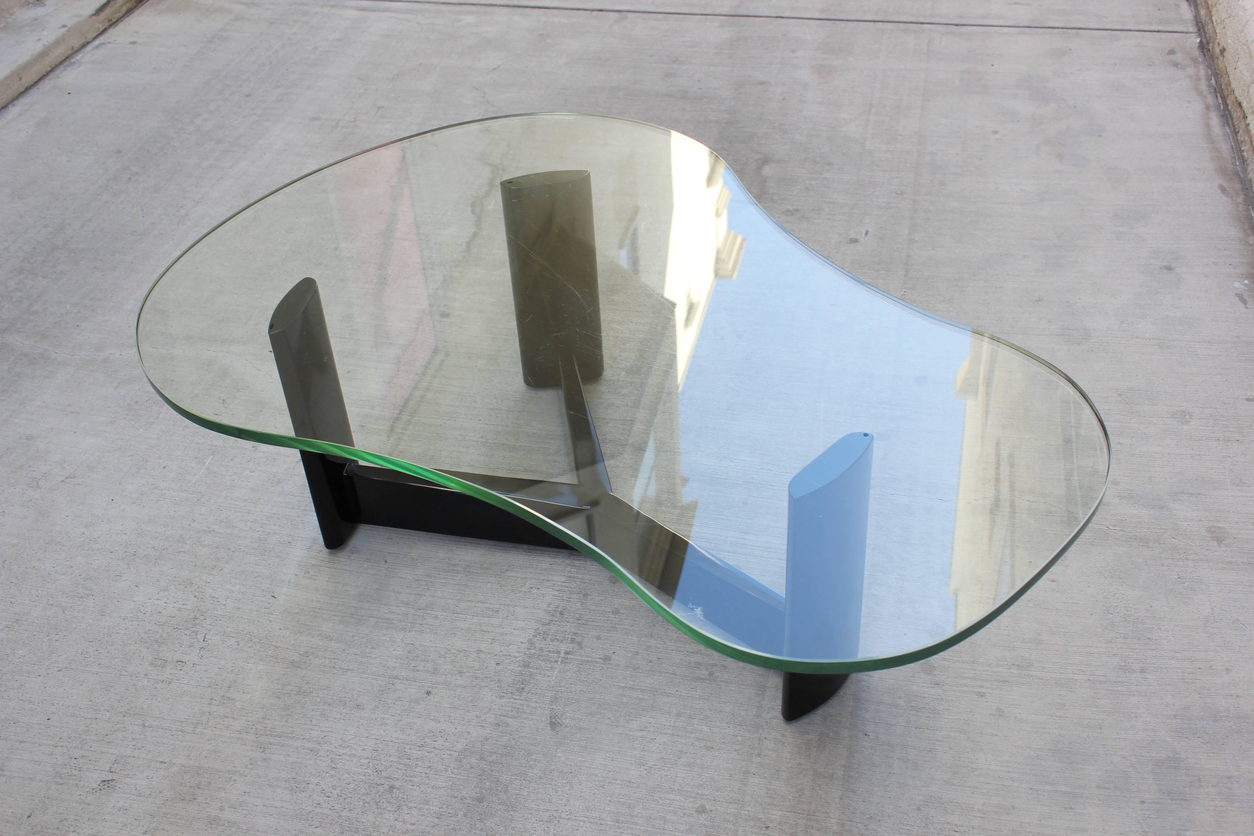 Custom Paul Laszlo Cocktail Table with Original Green Glass For Sale 1