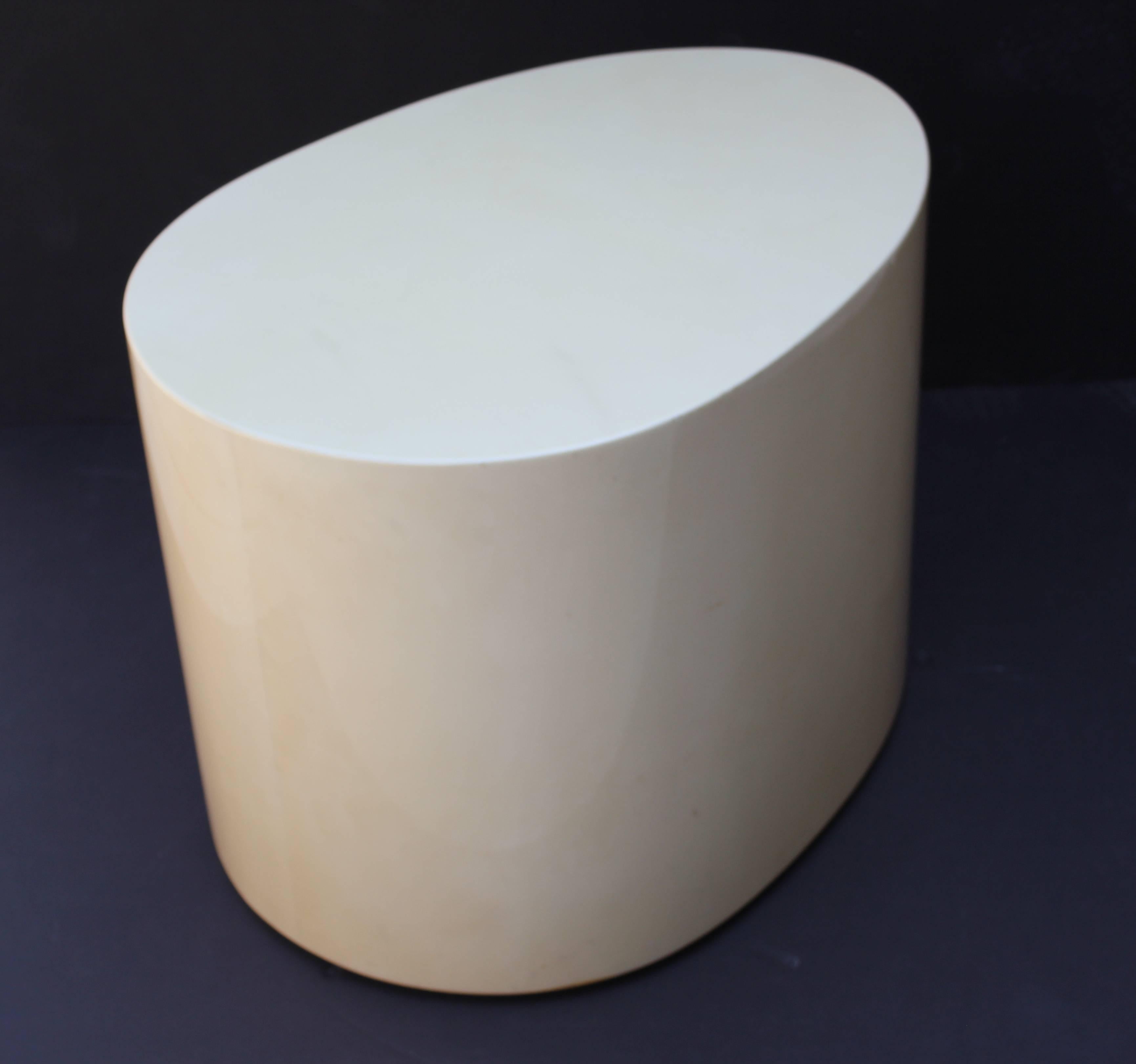 Italy, Aldo Tura egg shaped parchment side table, circa 1970s signed with manufacturers label.