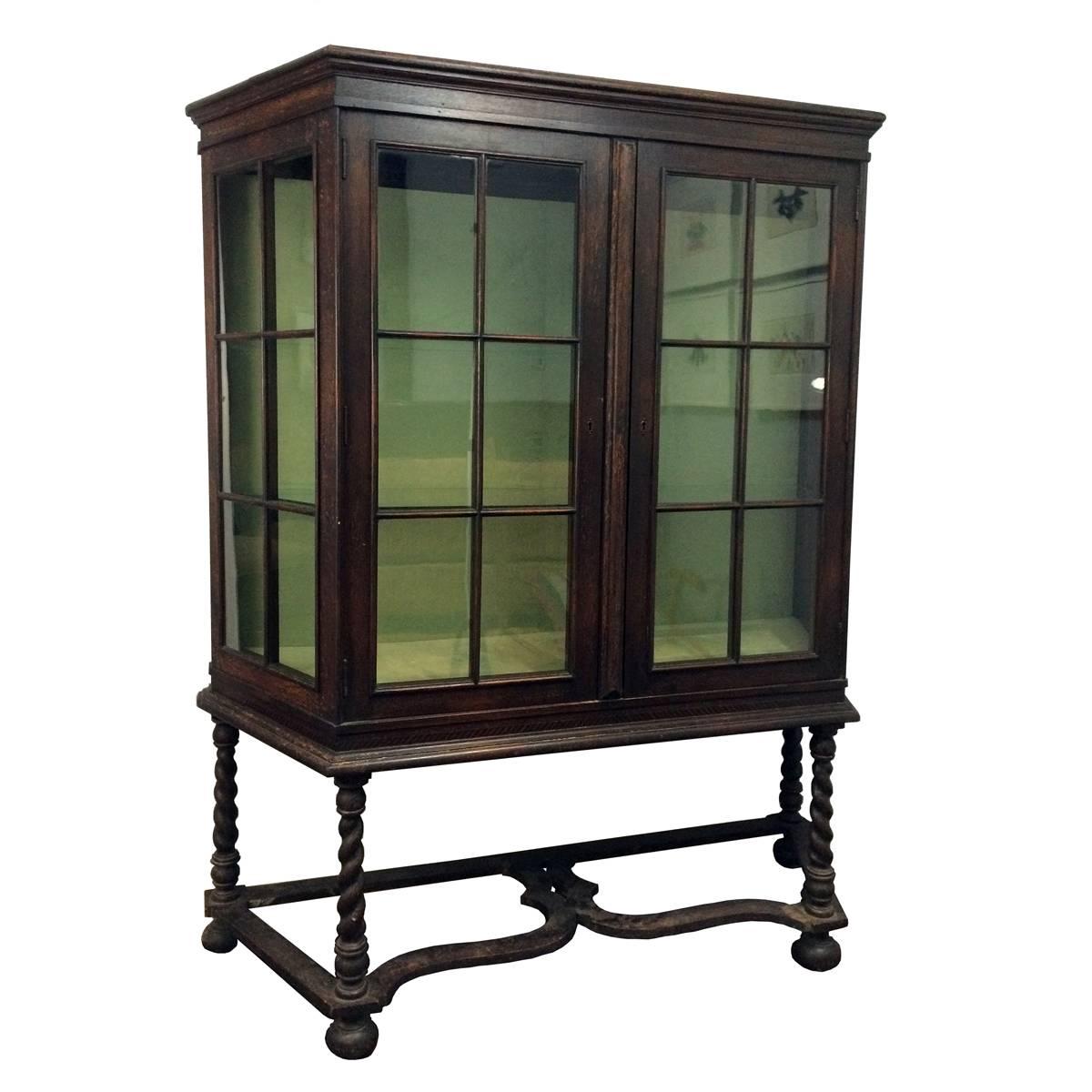 Jacobean Revival Oak Display Cabinet For Sale