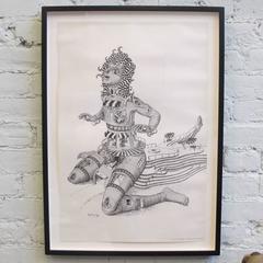 Framed Psychedelic 1960s Print of Woman Shaped Building