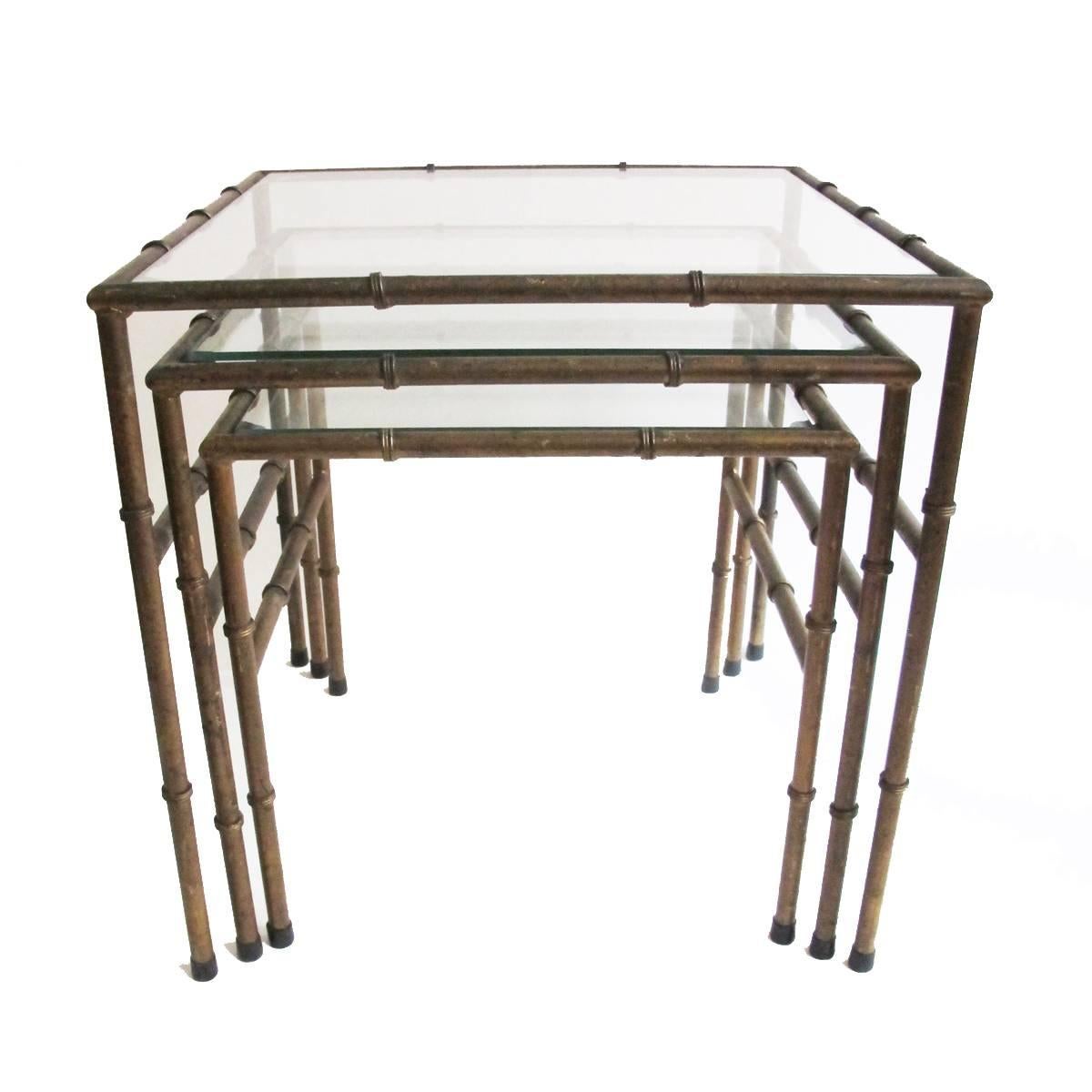 Set of Iron Faux Bamboo Nesting Tables For Sale