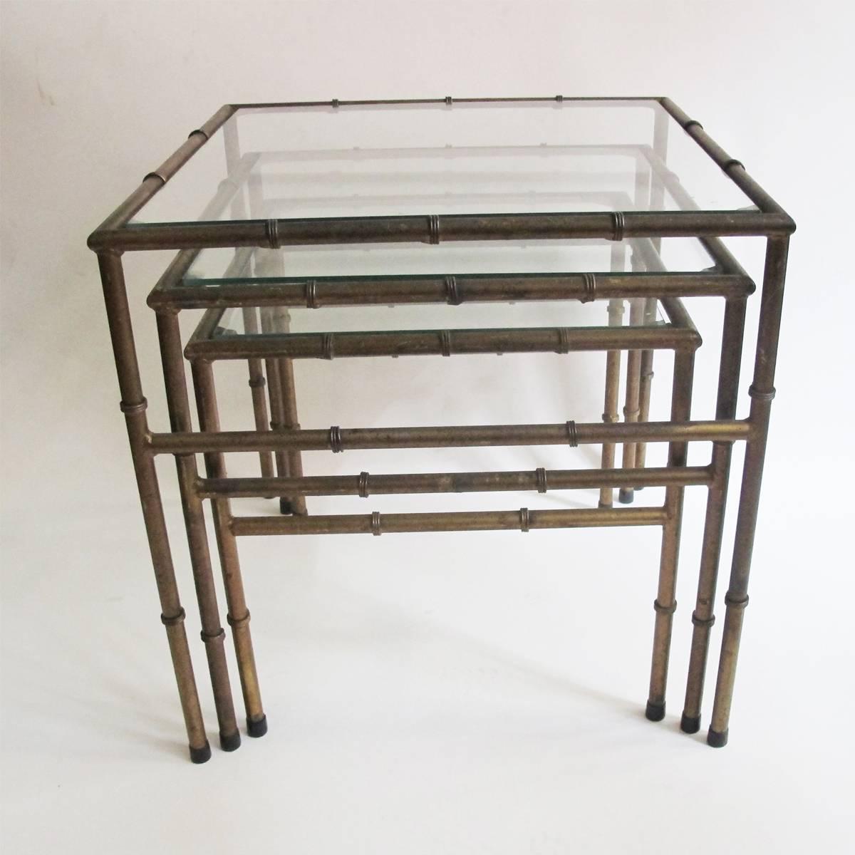 Set of Iron Faux Bamboo Nesting Tables In Good Condition For Sale In New York, NY