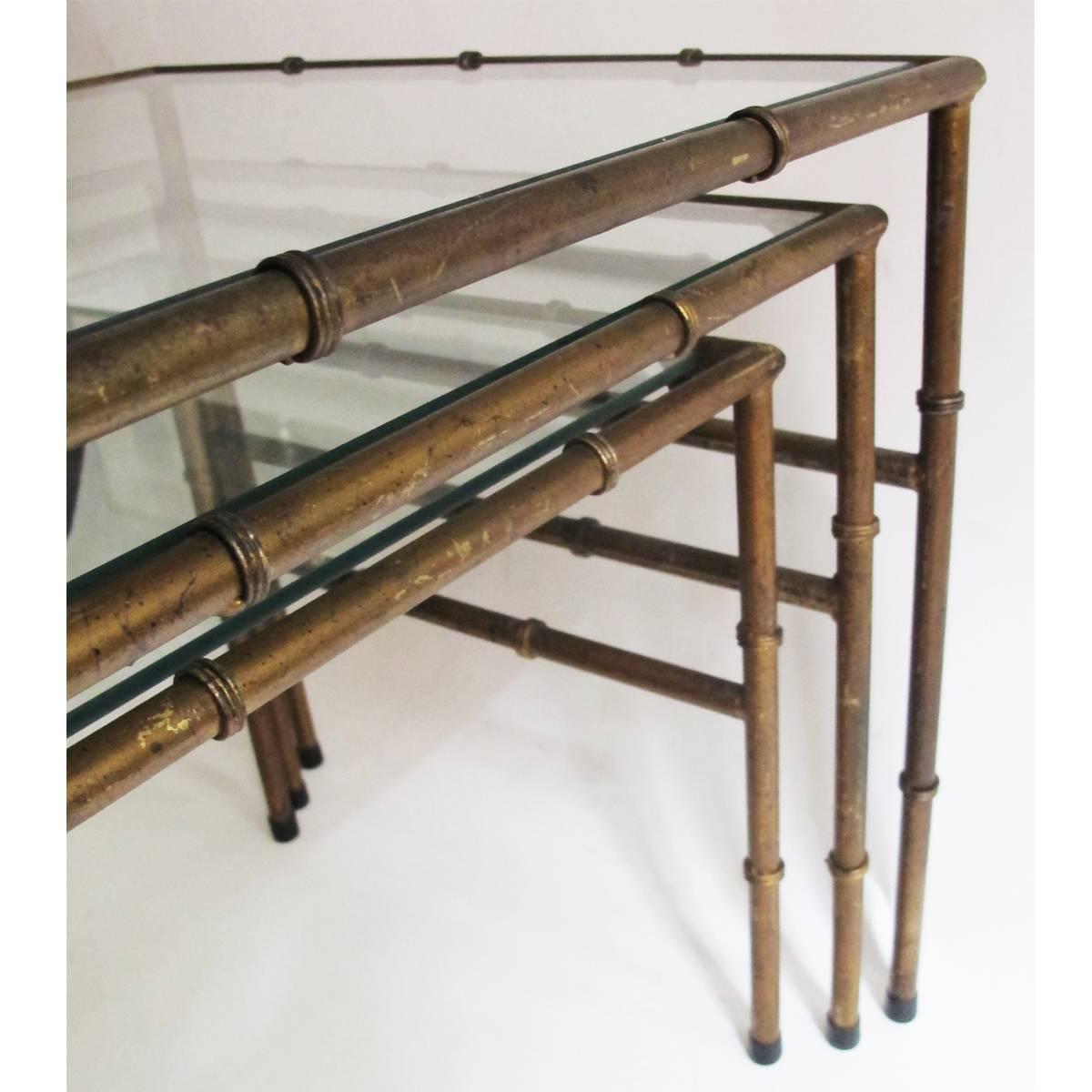 American Set of Iron Faux Bamboo Nesting Tables For Sale