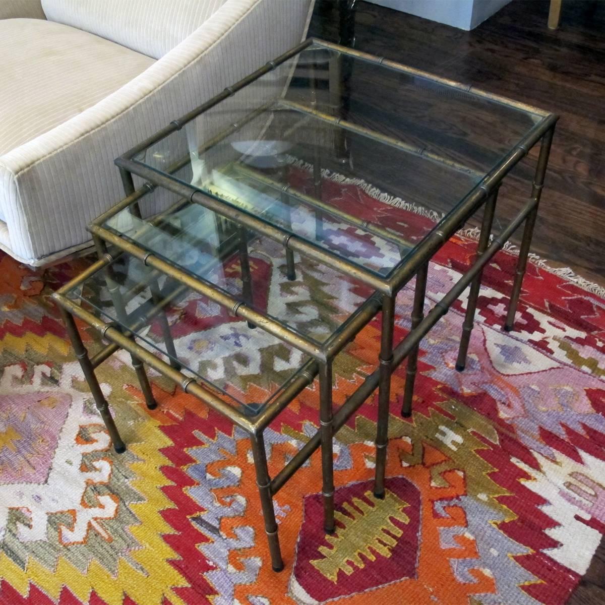 20th Century Set of Iron Faux Bamboo Nesting Tables For Sale