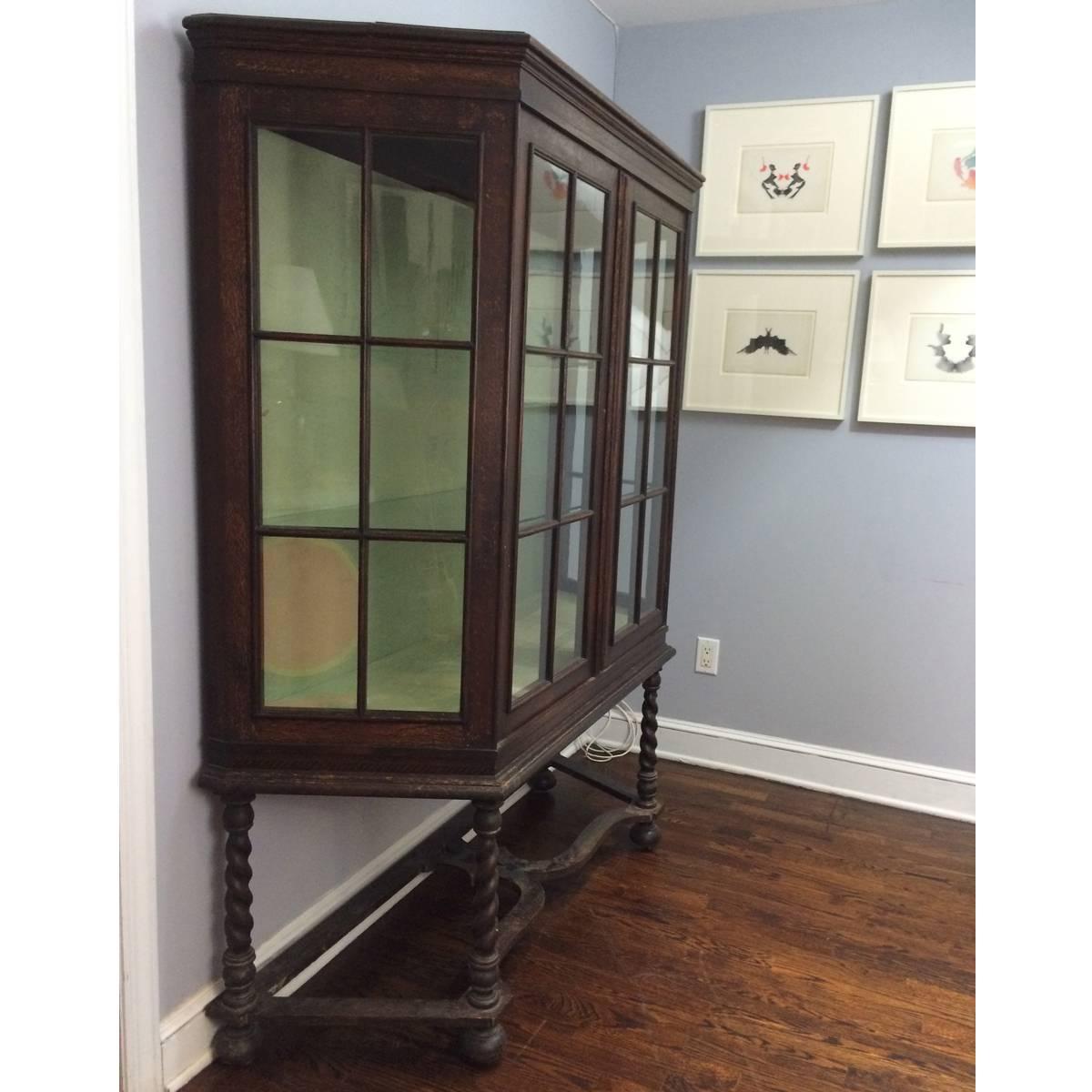 American Jacobean Revival Oak Display Cabinet For Sale