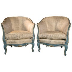 Pair of Italian Gilt and Blue Wood Frame Chairs 4