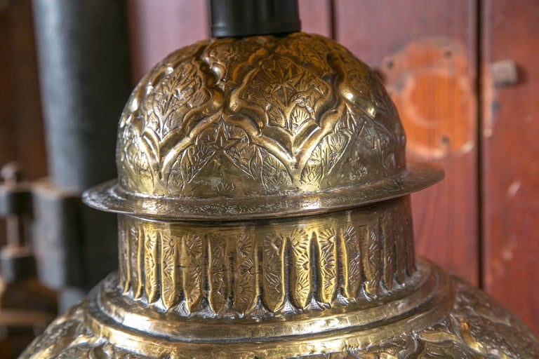 Hollywood Regency Oversized Brass Ginger Jar Lamp For Sale