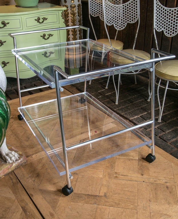 Metal Lucite and Chrome Bar Cart For Sale