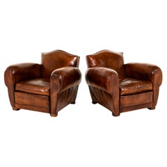 Pair of French Leather Club Chairs