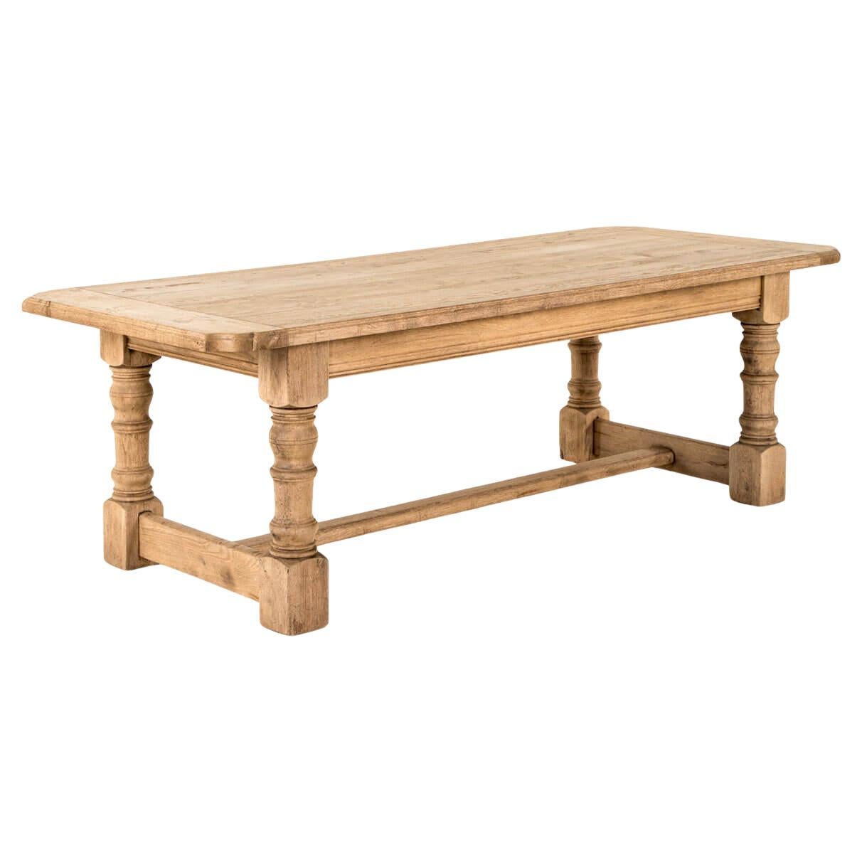 French Large Stripped Oak Farmhouse Table
