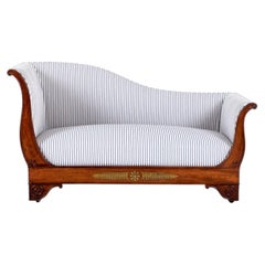 Sofa im französischen Empire-Stil des 19. Jahrhunderts aus Walnussholz mit Ticking-Polsterung