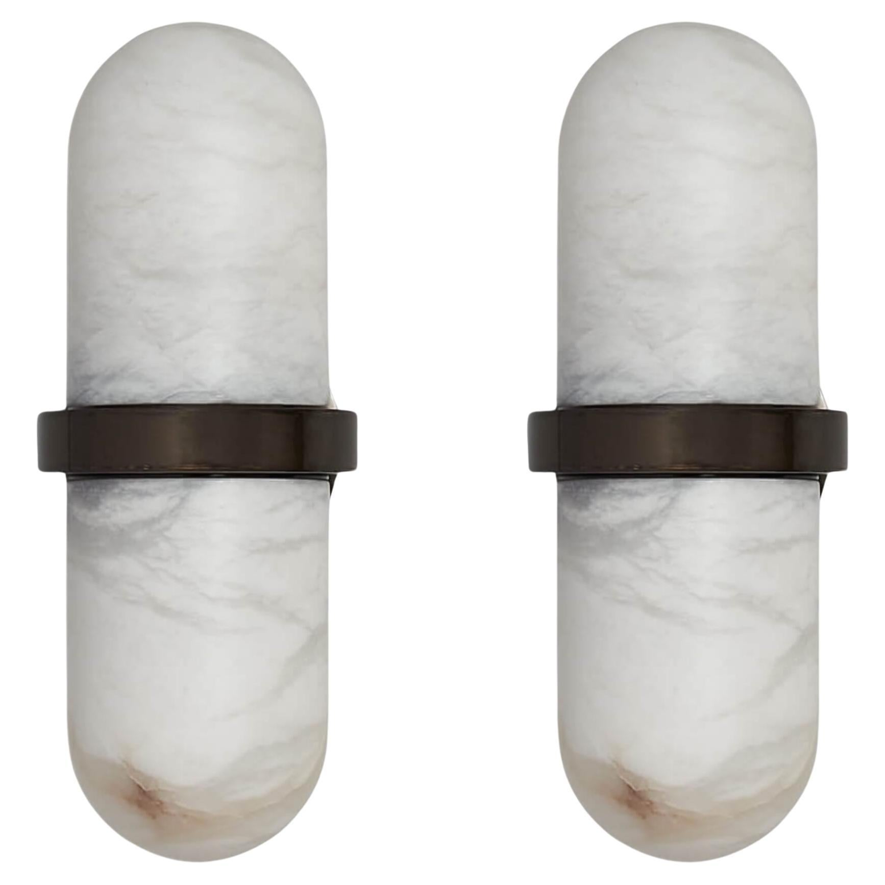 Pair of Minimalist Italian Alabaster Wall Sconce "Pill" by Droulers Architecture For Sale