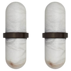 Pair of Minimalist Italian Alabaster Wall Sconce "Pill" by Droulers Architecture