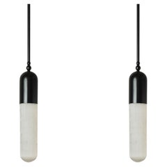 Pair of Bespoke Elegant Italian "Selene Maxi" Pendant in bronze and selenite