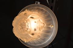 Fine French Art Deco Dome Chandelier in Frosted Glass with Brass Fittings