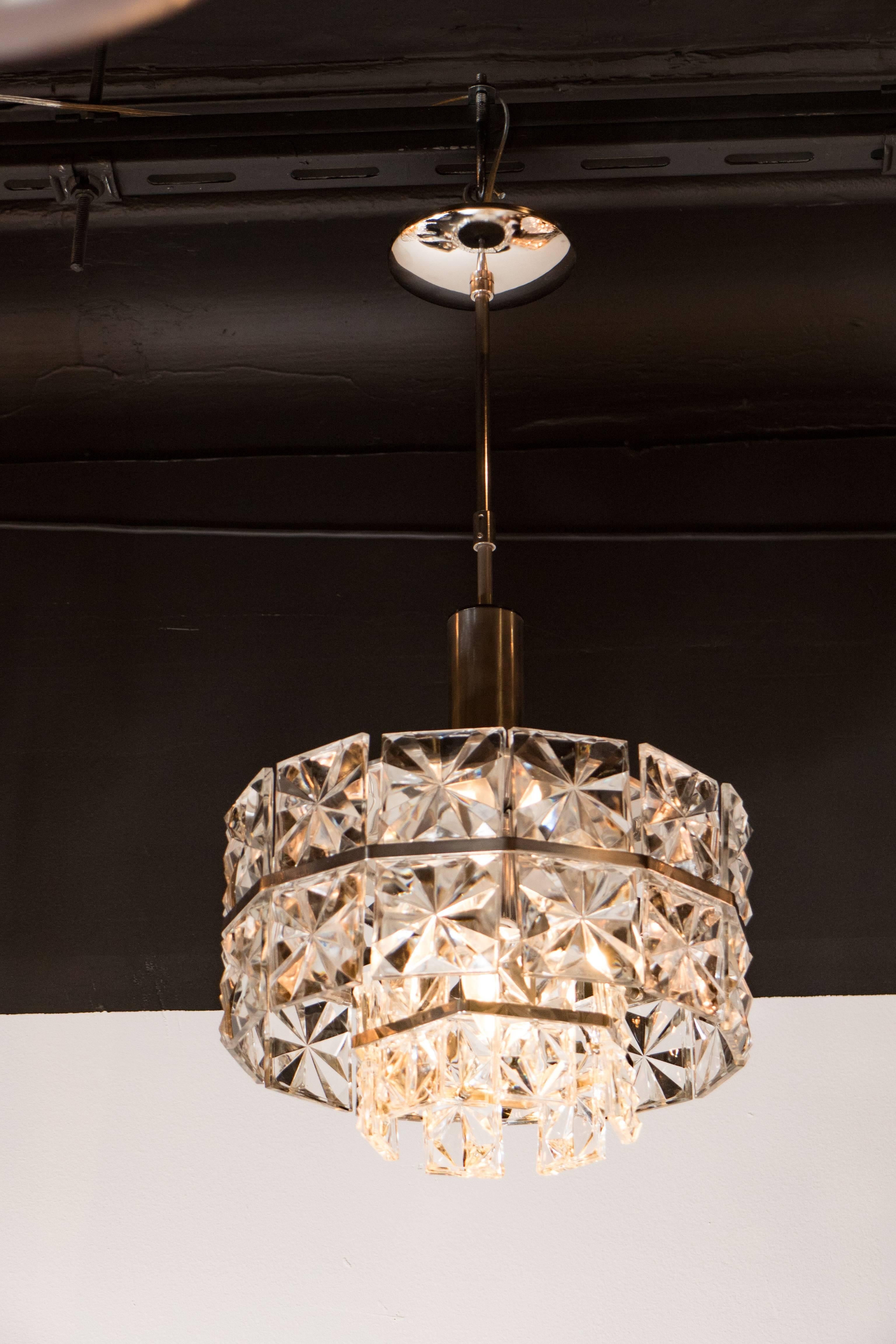 Mid-Century Modern Faceted Two-Tier Crystal Chandelier by Kinkeldey In Excellent Condition For Sale In New York, NY