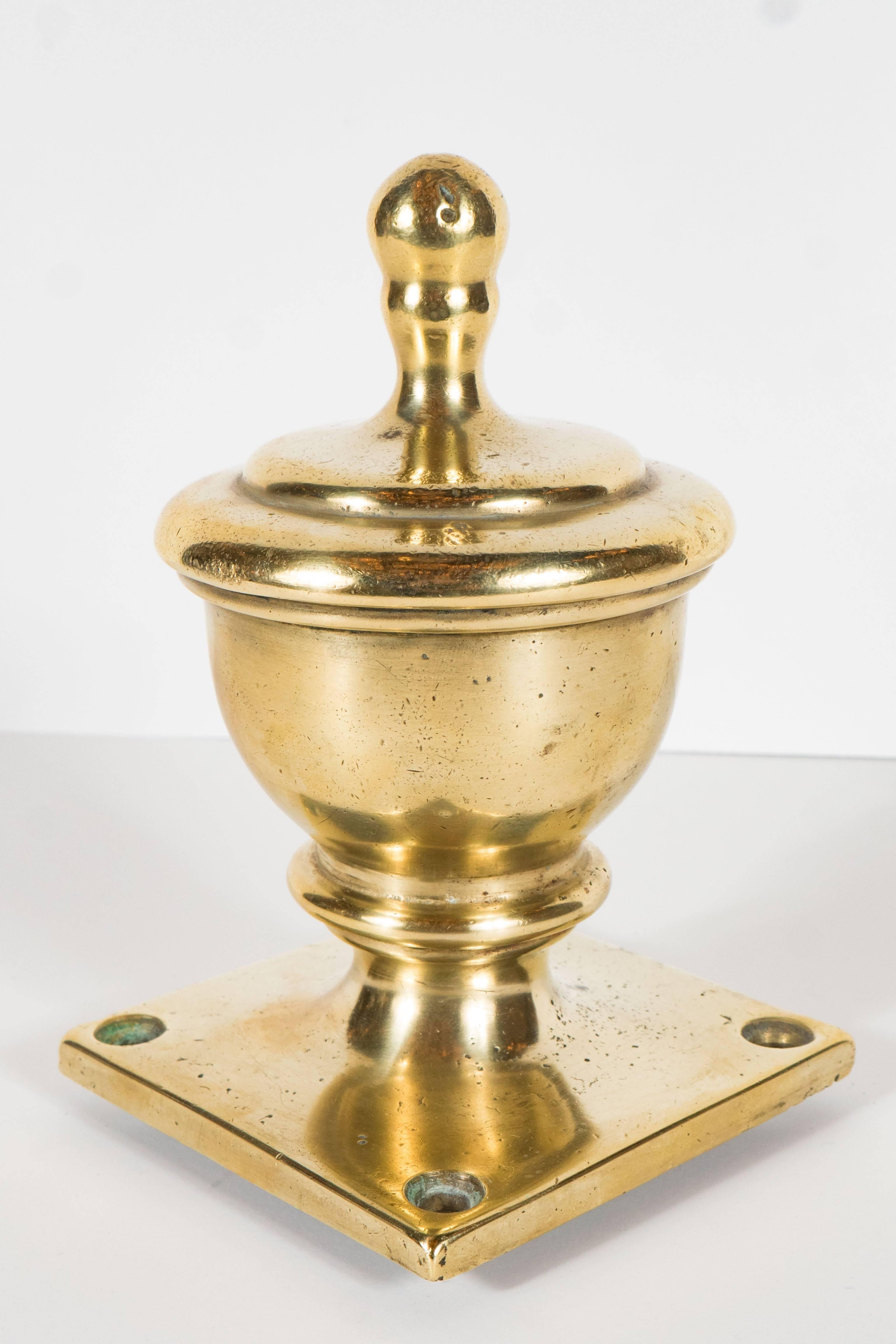 This weighty solid brass finial adds the perfect antique character to a newel post or any other architectural detail or accent. It has a perfect patina and is in excellent vintage condition.
