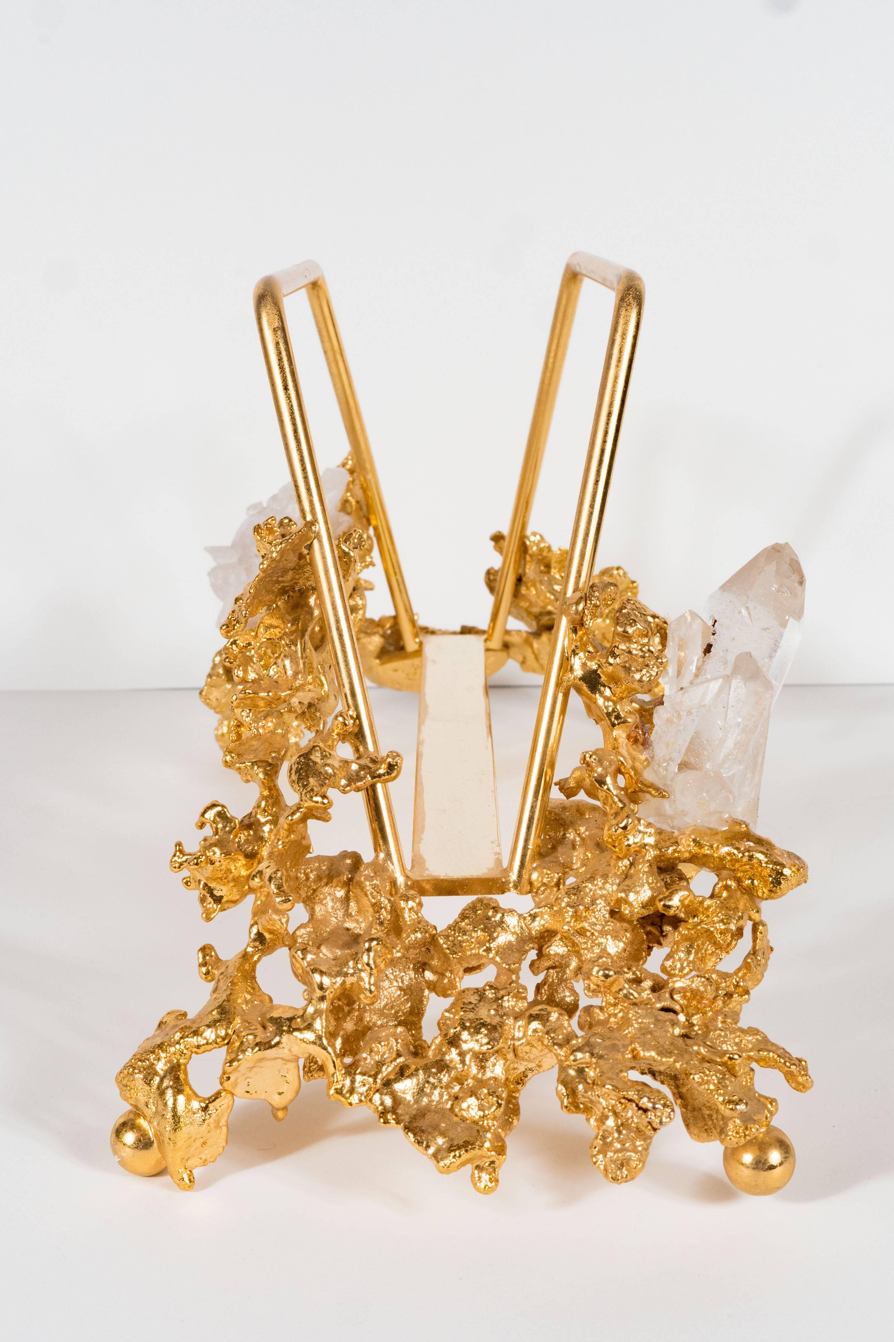 Luxe Letter Holder by Claude Boeltz in Gilded Bronze and Rock Crystal In Excellent Condition In New York, NY