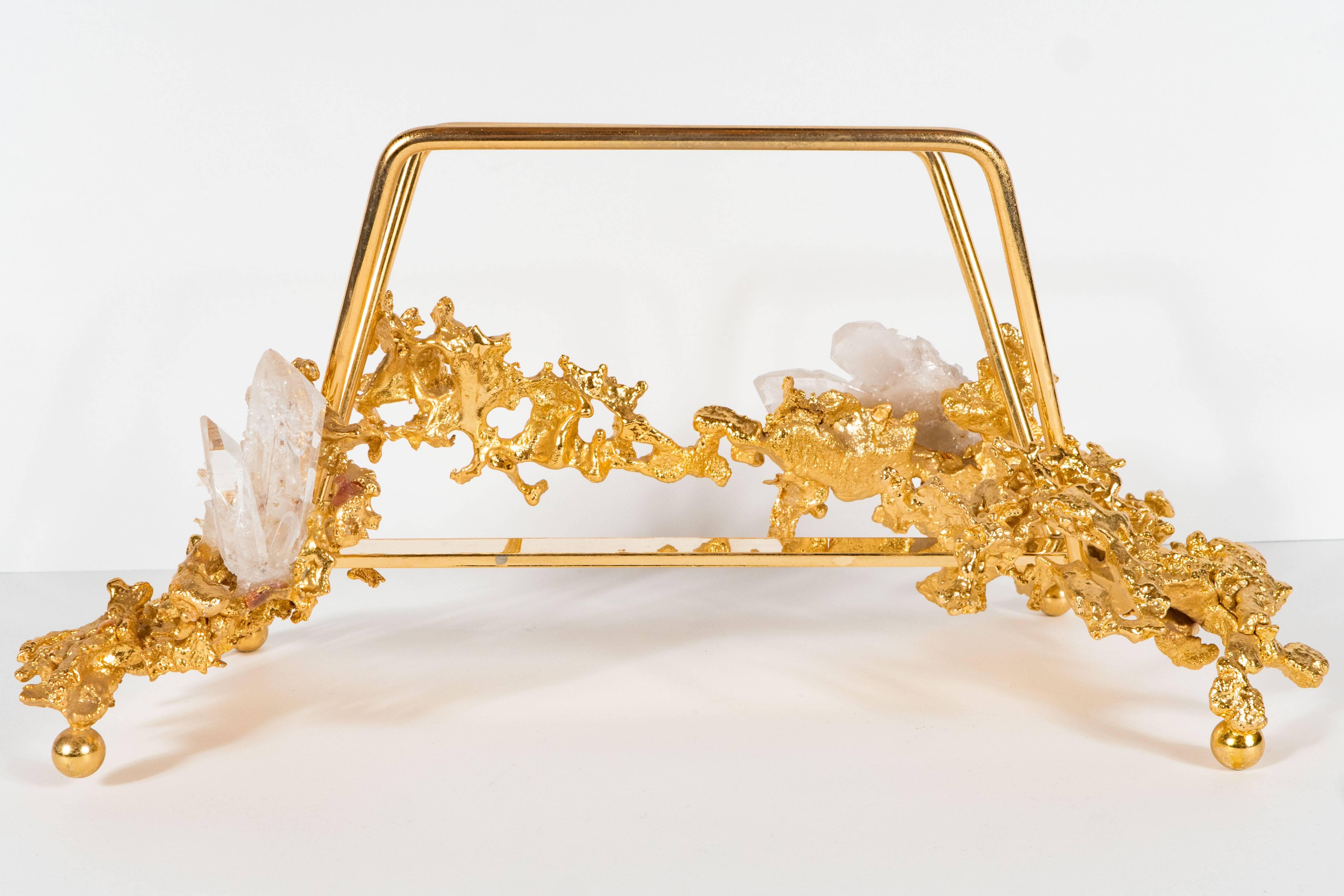 Luxe Letter Holder by Claude Boeltz in Gilded Bronze and Rock Crystal 1