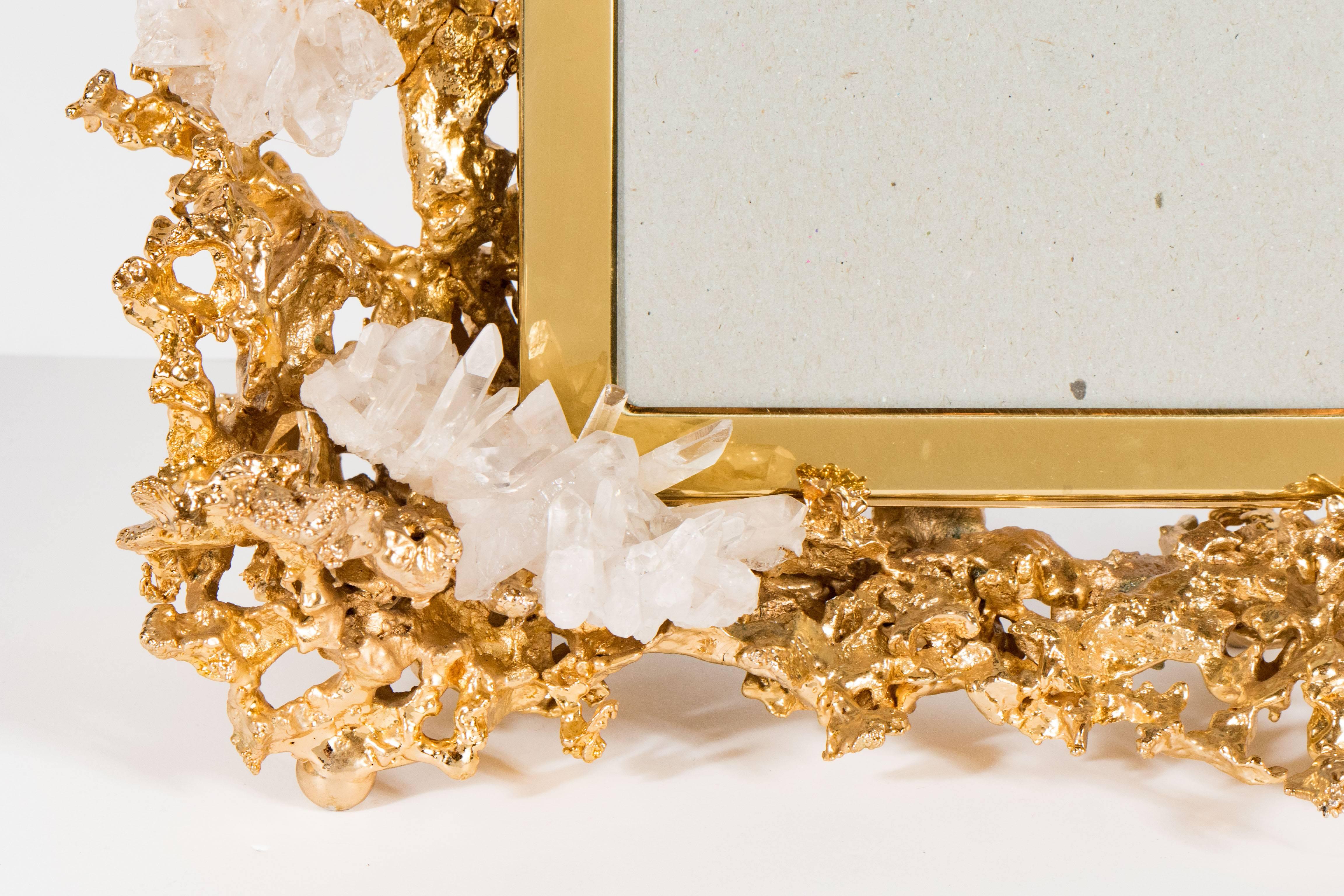 Gilt Gorgeous Picture Frame by Claude Boeltz in Gilded Bronze and Rock Crystal