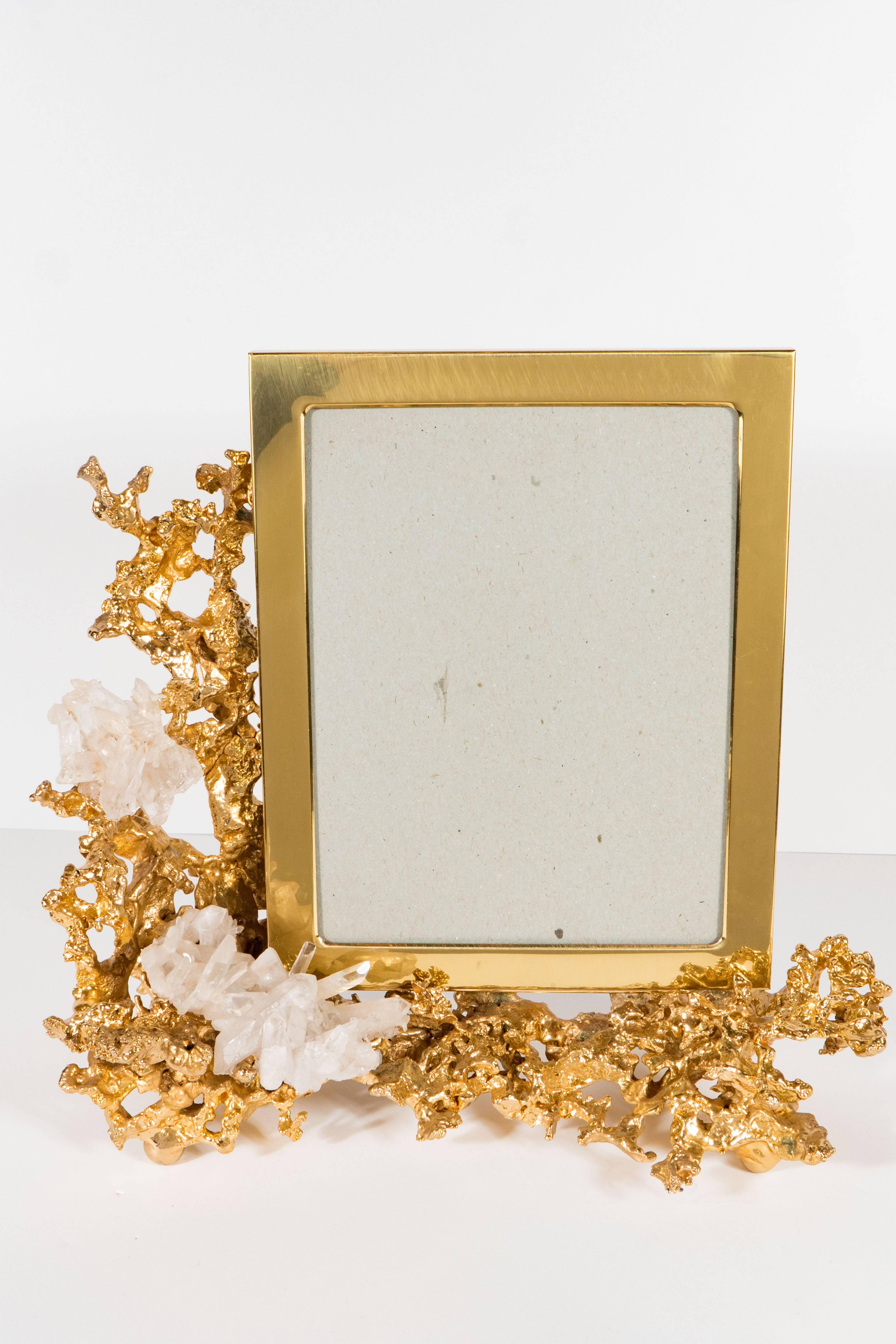 Gorgeous Picture Frame by Claude Boeltz in Gilded Bronze and Rock Crystal 1