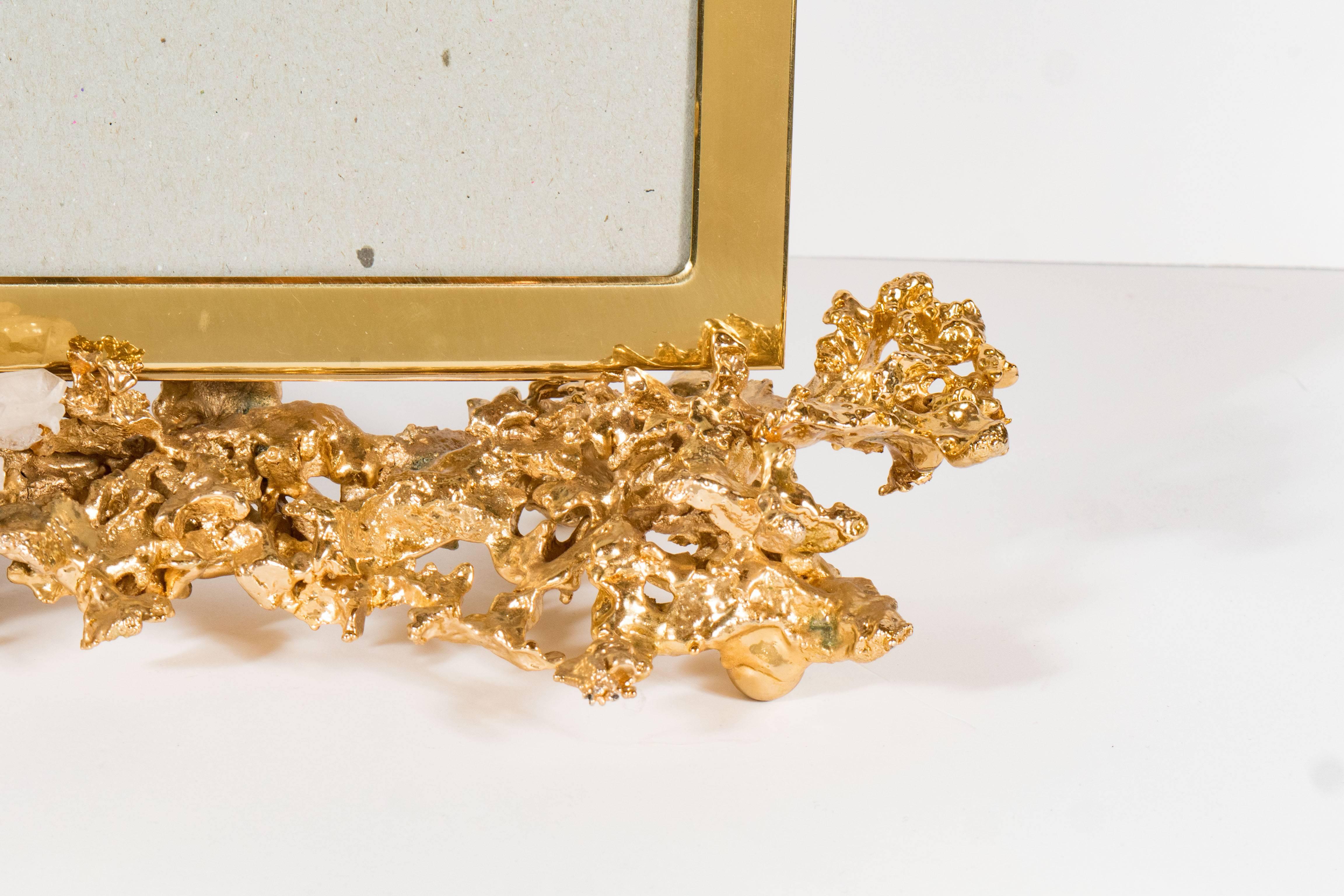 Gorgeous Picture Frame by Claude Boeltz in Gilded Bronze and Rock Crystal 2